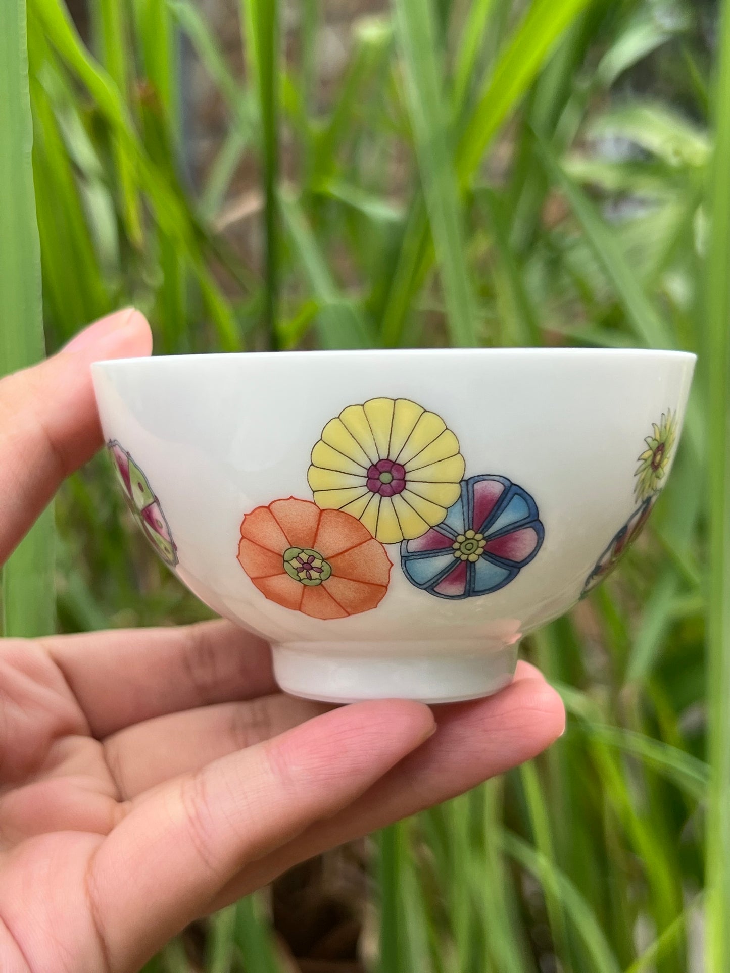 Hand Painted Chinese Enamel Ball Flower Teacup Jingdezhen Jade Clay Teacup Ceramic Master Artwork