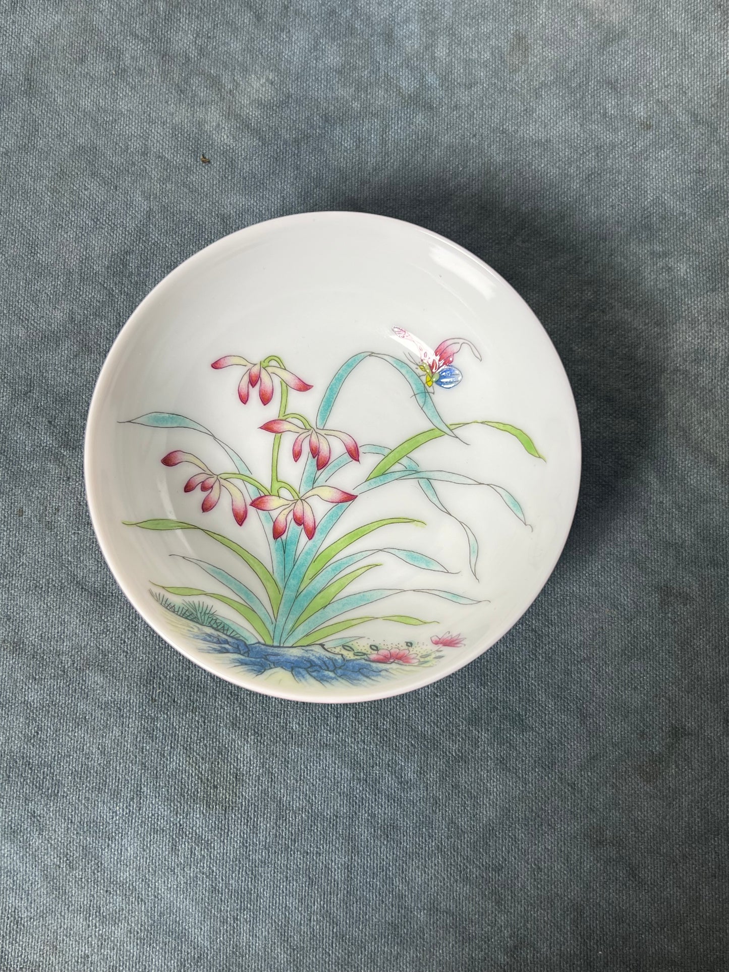 Hand painted Chinese Enamel Orchid Flower Teacup Jingdezhen Master Ceramic Artwork