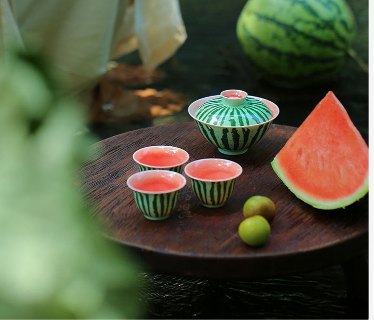Chinese Bionic Style Watermelon Gaiwan Teapot Chinese Master Pottery Ceramic Japanese Ceramic