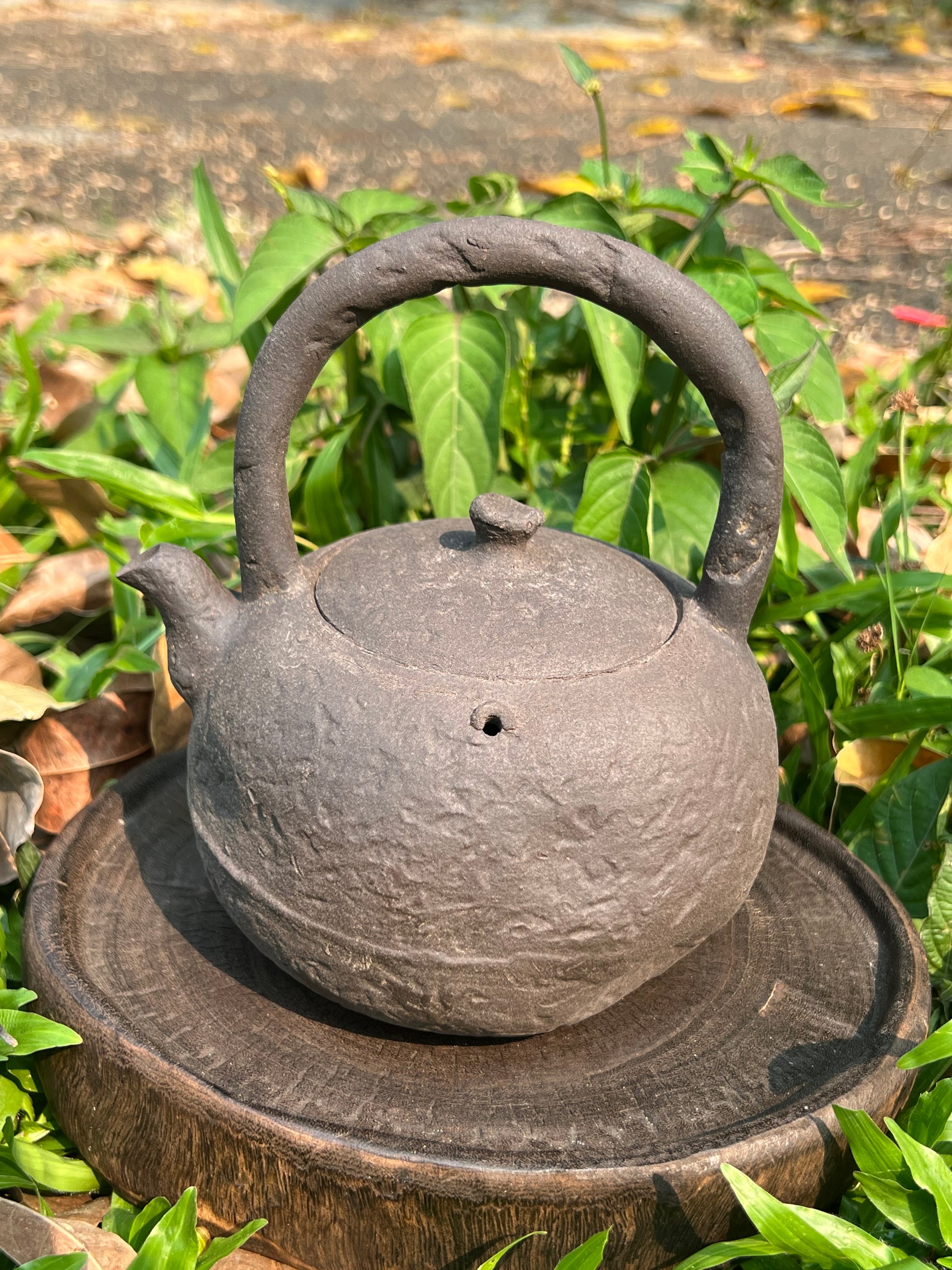 This is a pottery lifting handle kettle