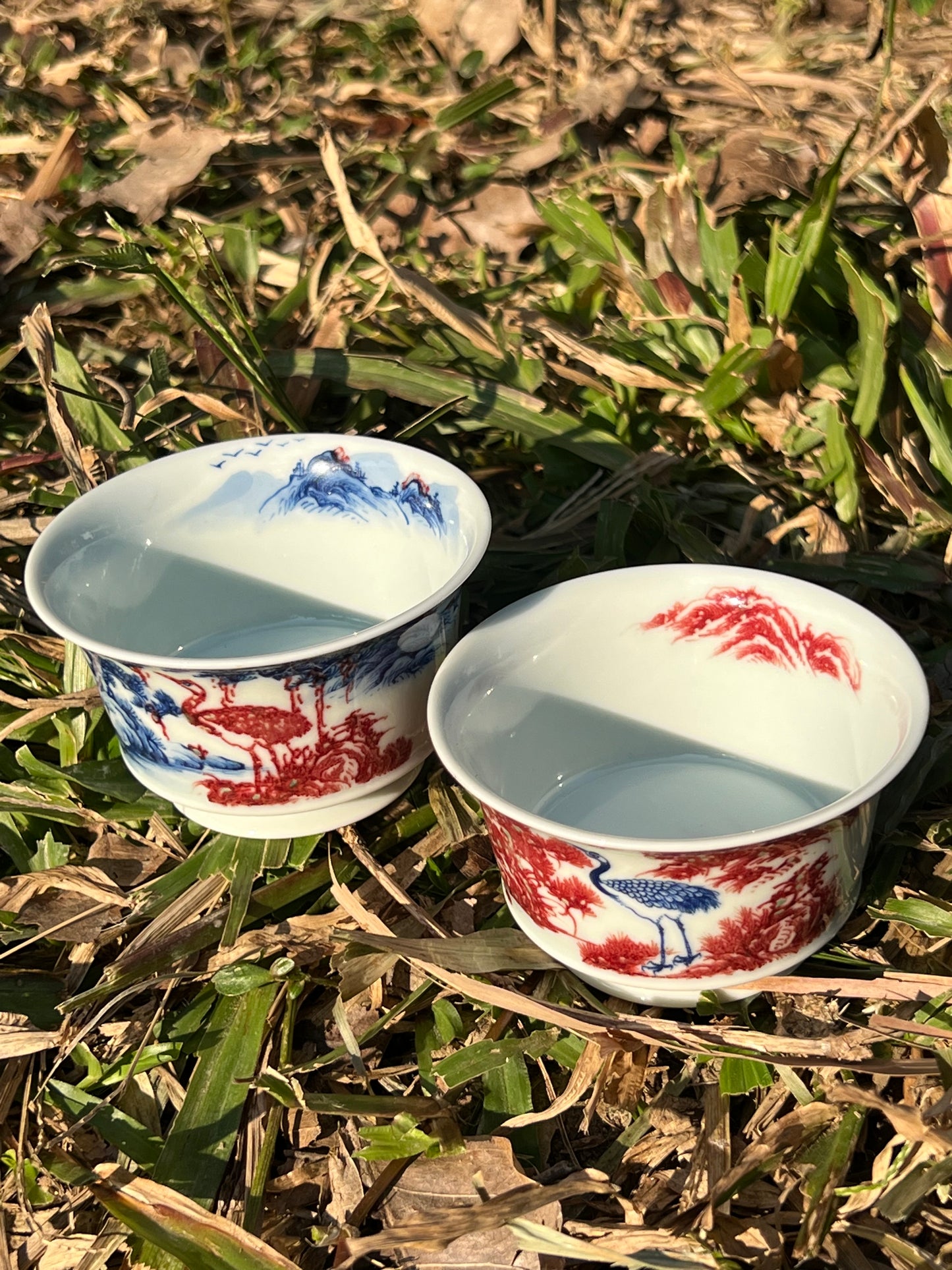 Hand Painted Chinese Landscape Blue and White Porcelain Underglaze Red Porecelain Teacup Jingdezhen Master Ceramic Artwork