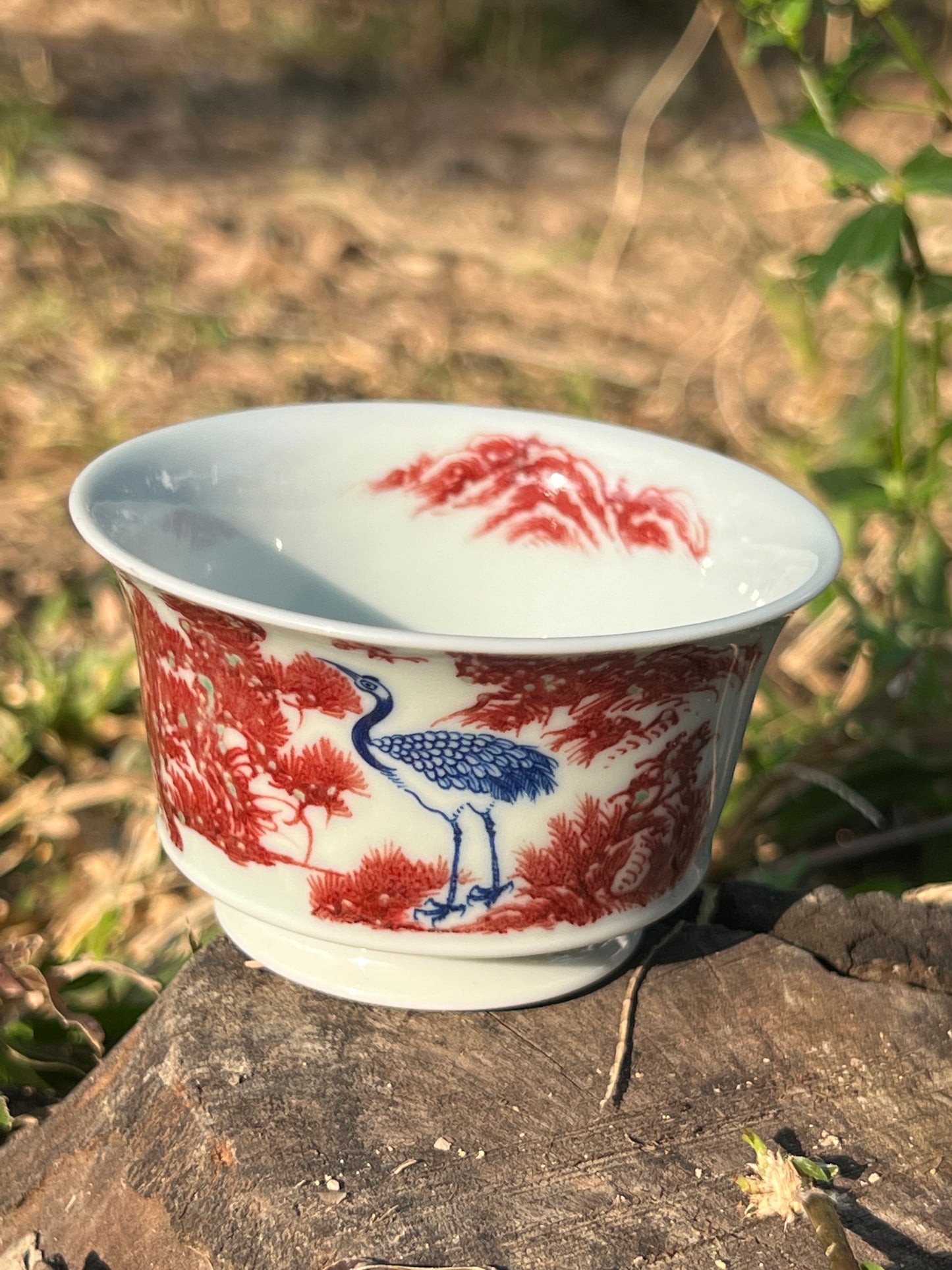 Hand Painted Chinese Landscape Blue and White Porcelain Underglaze Red Porecelain Teacup Jingdezhen Master Ceramic Artwork