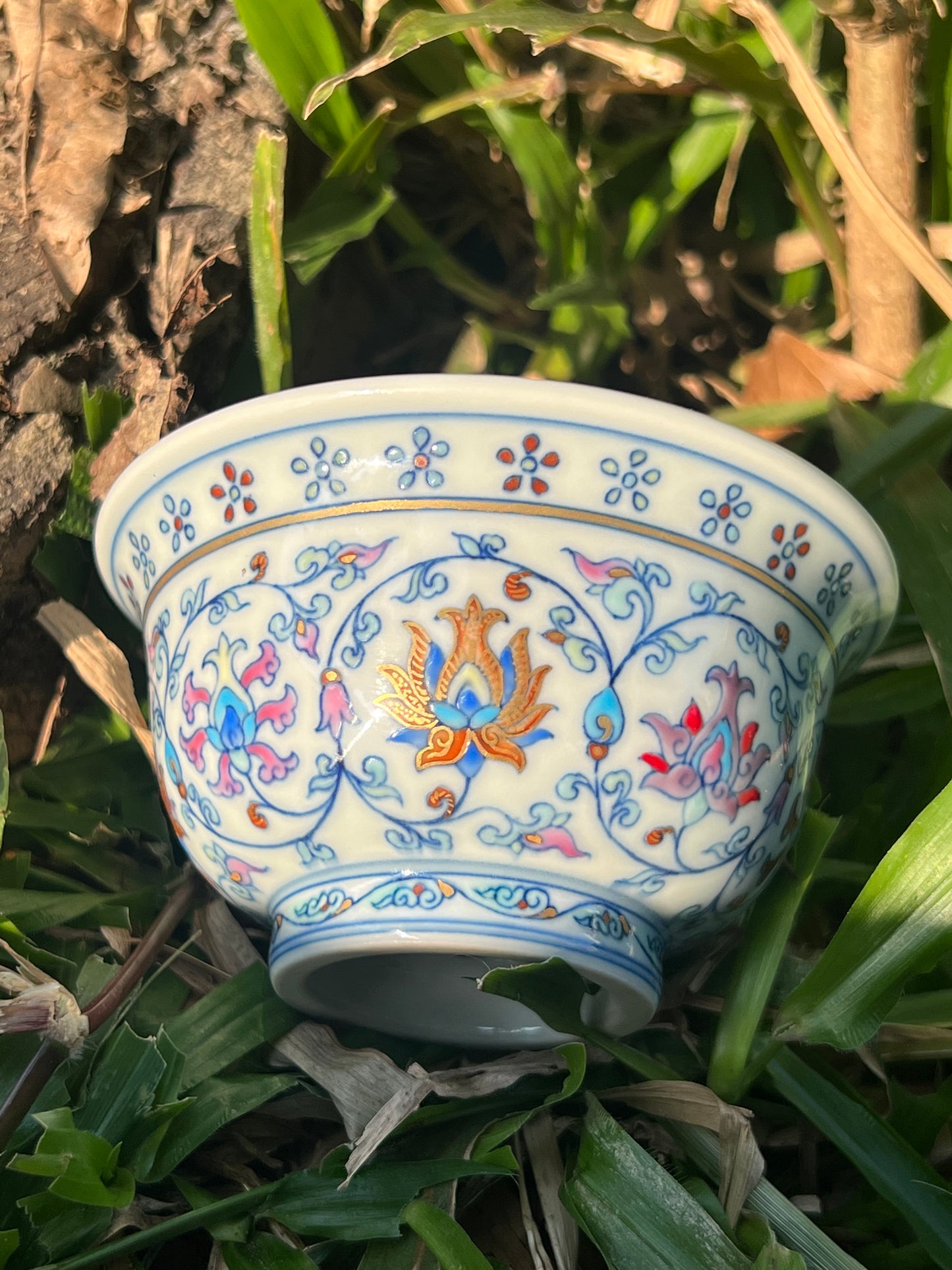 Hand Painted Chinese Doucai Porcelain Teacup Chinese Lotus Of Twined Stems Pattern Teacup Jingdezhen Master Ceramic Artwork