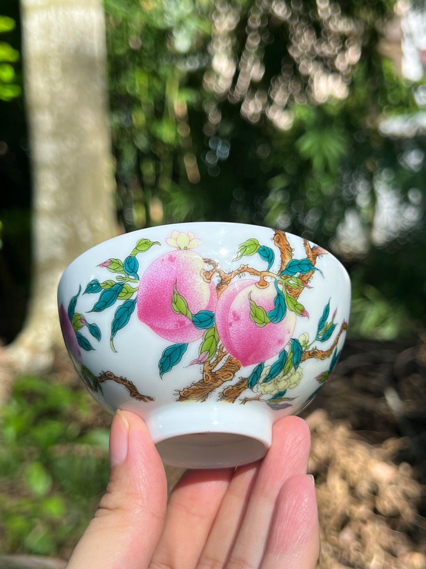 Hand Painted Chinese Peach Teacup Jingdezhen Pink Teacup Master Ceramic Artwork