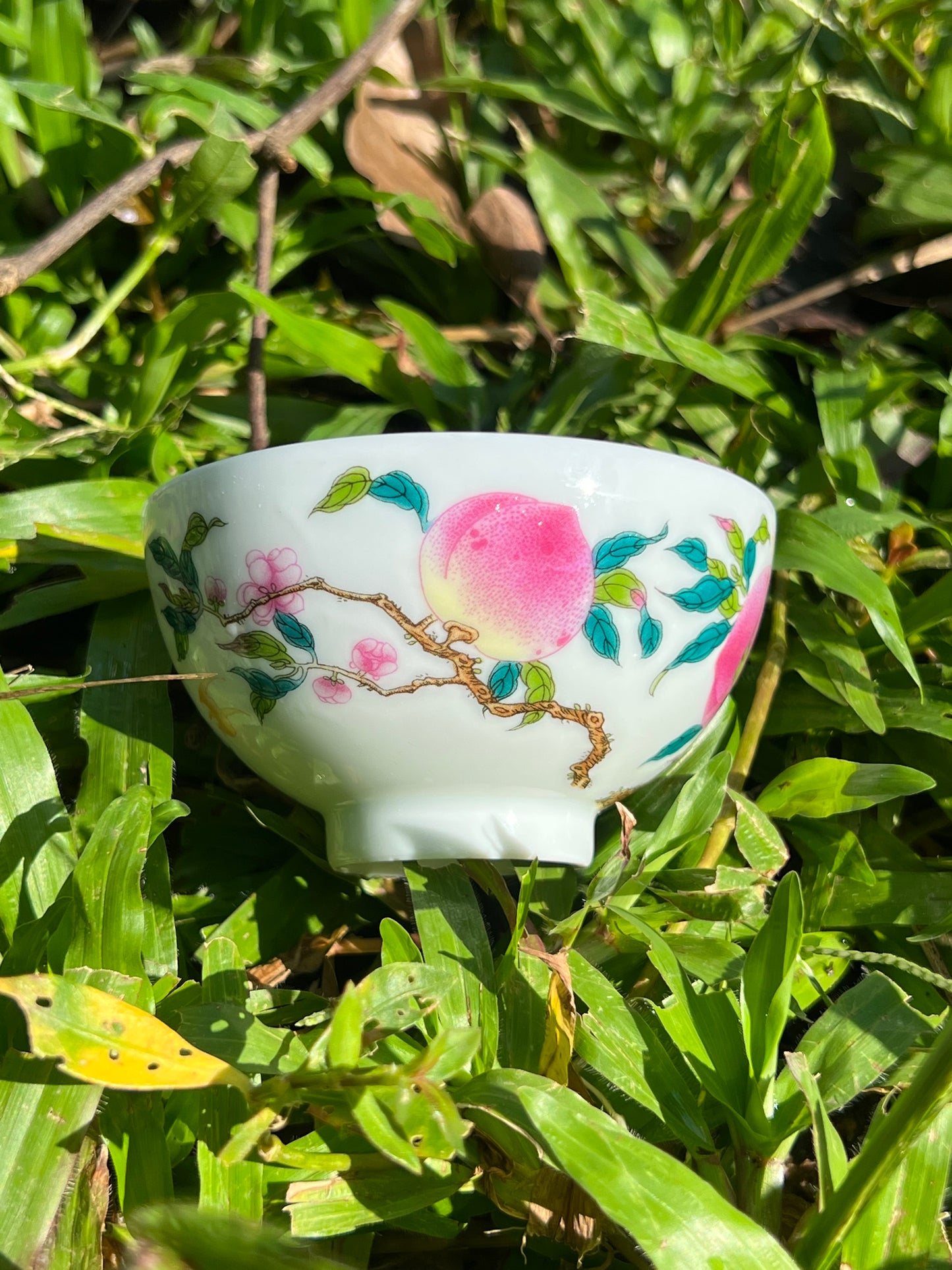 Hand Painted Chinese Peach Teacup Jingdezhen Pink Teacup Master Ceramic Artwork