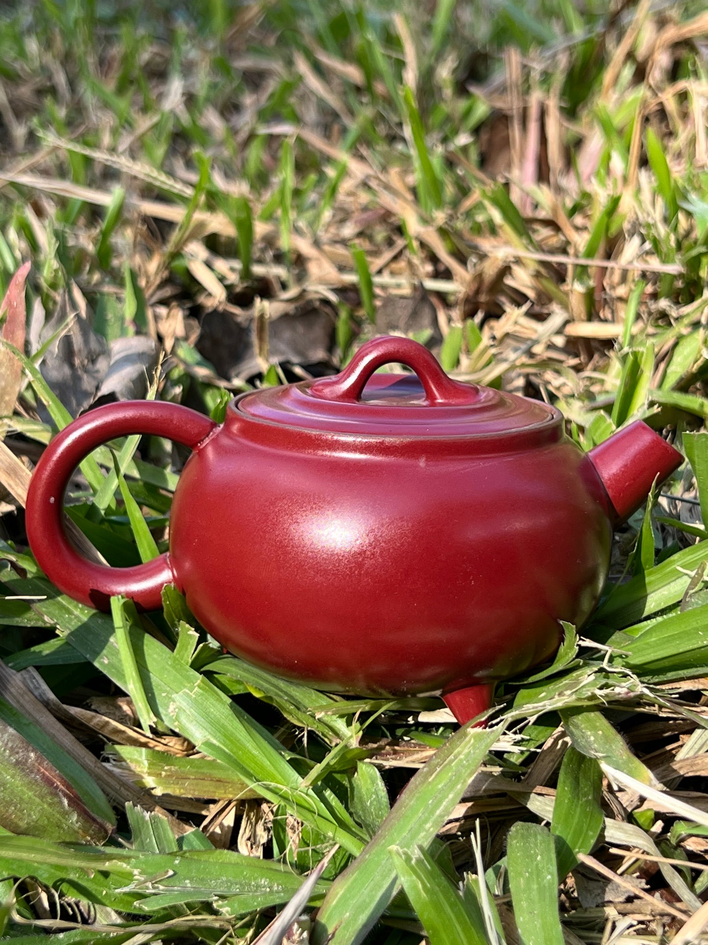 Handcrafted Chinese Red Teapot Original Three Feet Design Pottery Teaware