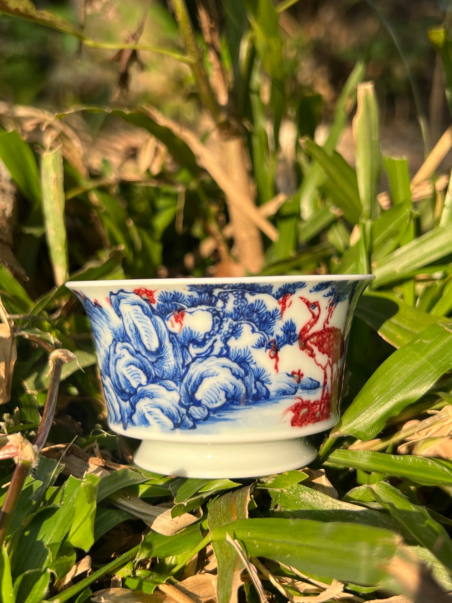 Hand Painted Chinese Landscape Blue and White Porcelain Underglaze Red Porecelain Teacup Jingdezhen Master Ceramic Artwork