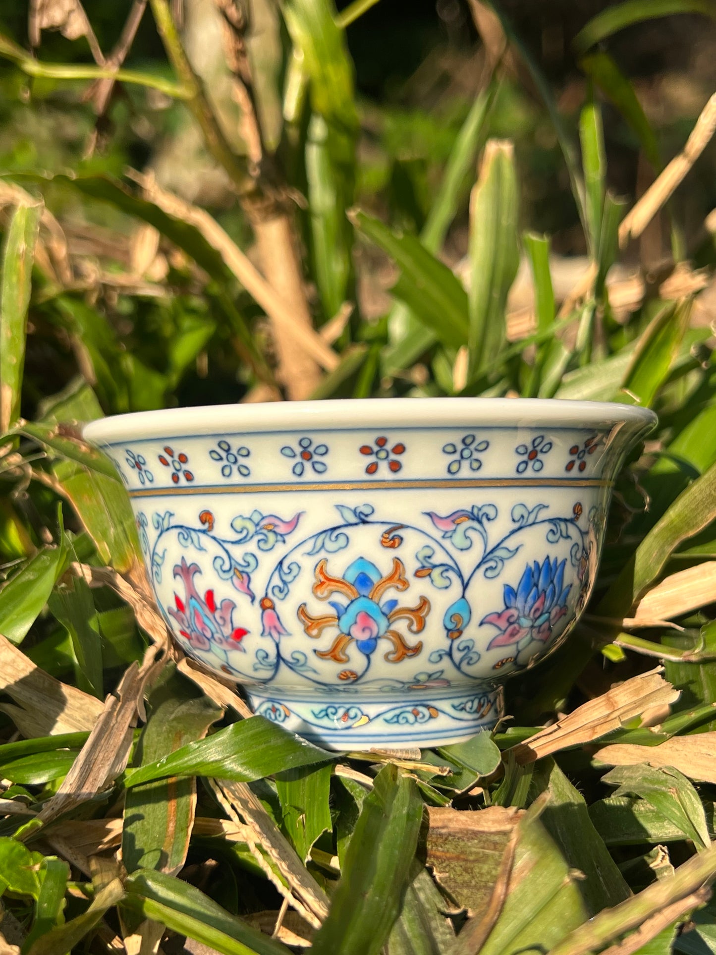Hand Painted Chinese Doucai Porcelain Teacup Chinese Lotus Of Twined Stems Pattern Teacup Jingdezhen Master Ceramic Artwork