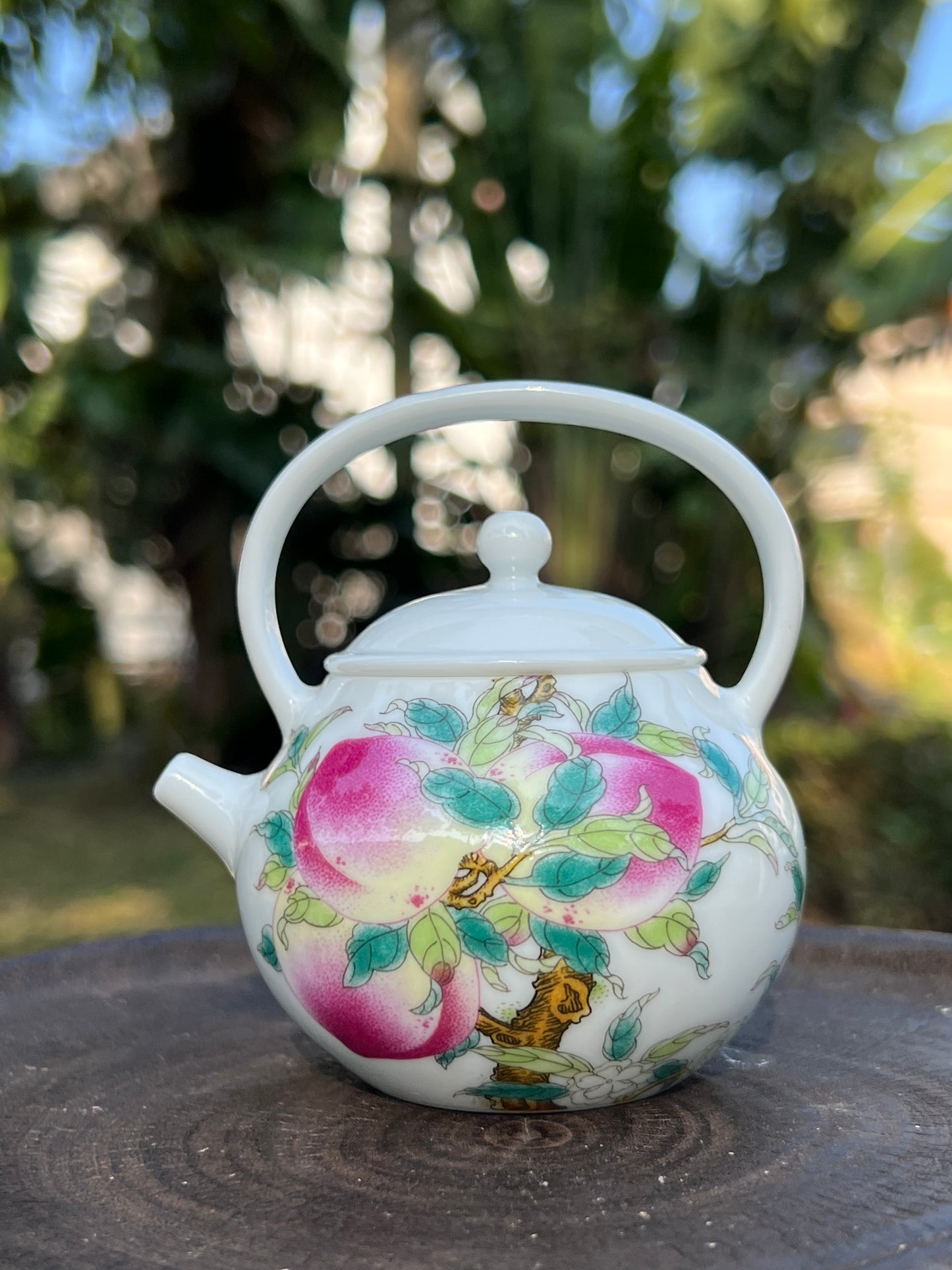 Hand Painted Chinese Peach Lifting Handle Teapot Famille Rose Pink Teaware Jingdezhen Master Ceramic Artwork