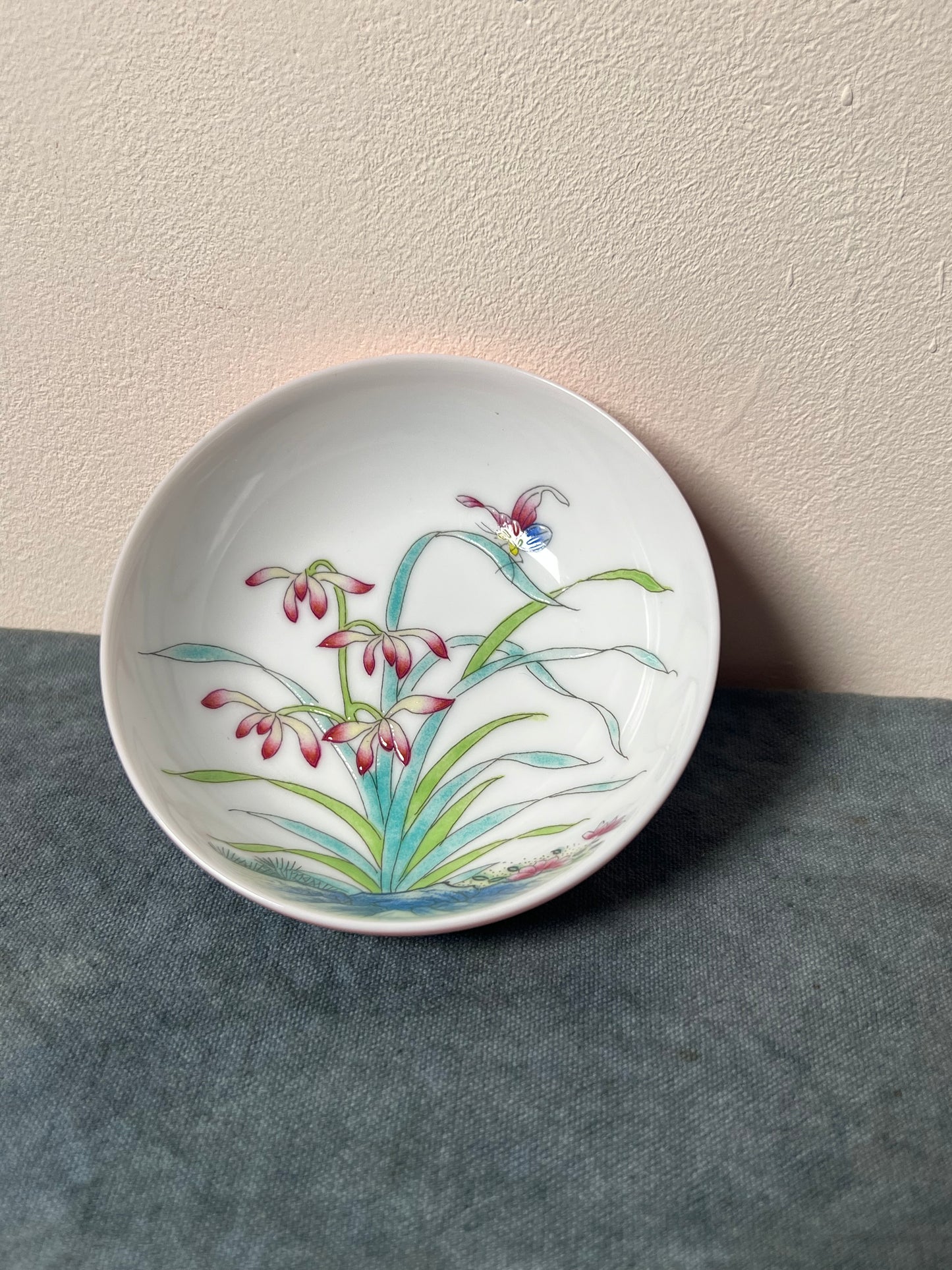 Hand painted Chinese Enamel Orchid Flower Teacup Jingdezhen Master Ceramic Artwork