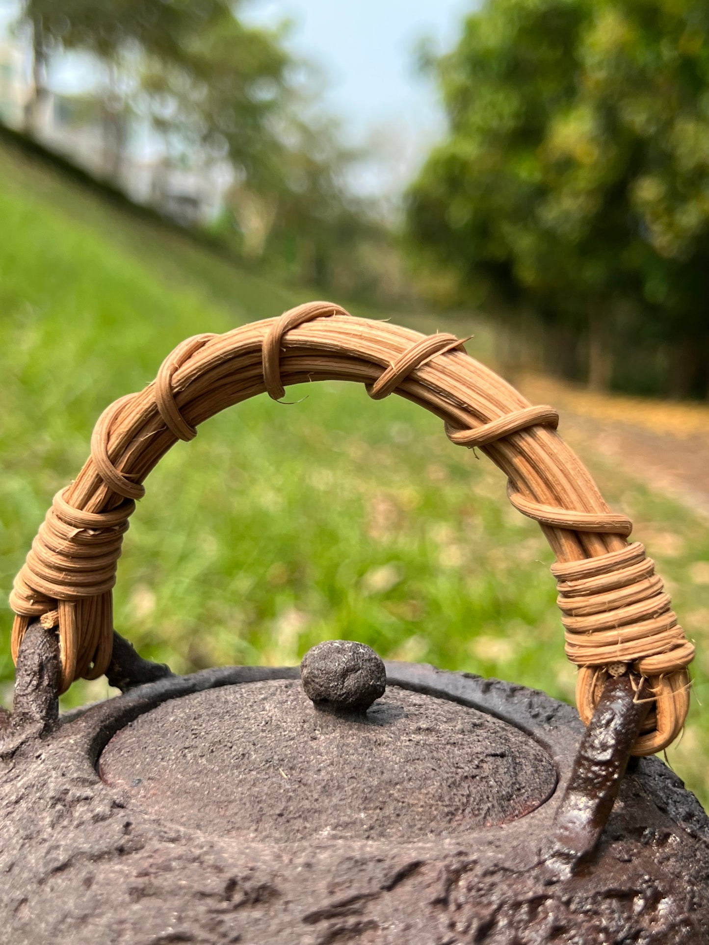 This is a pottery lifting handle kettle