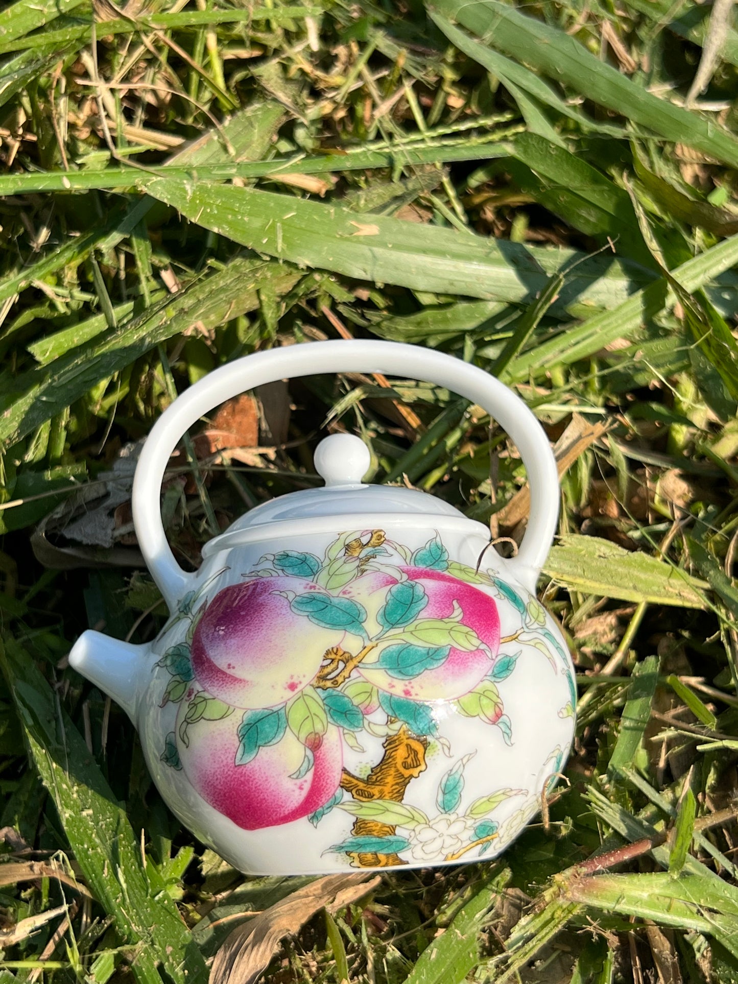 Hand Painted Chinese Peach Lifting Handle Teapot Famille Rose Pink Teaware Jingdezhen Master Ceramic Artwork