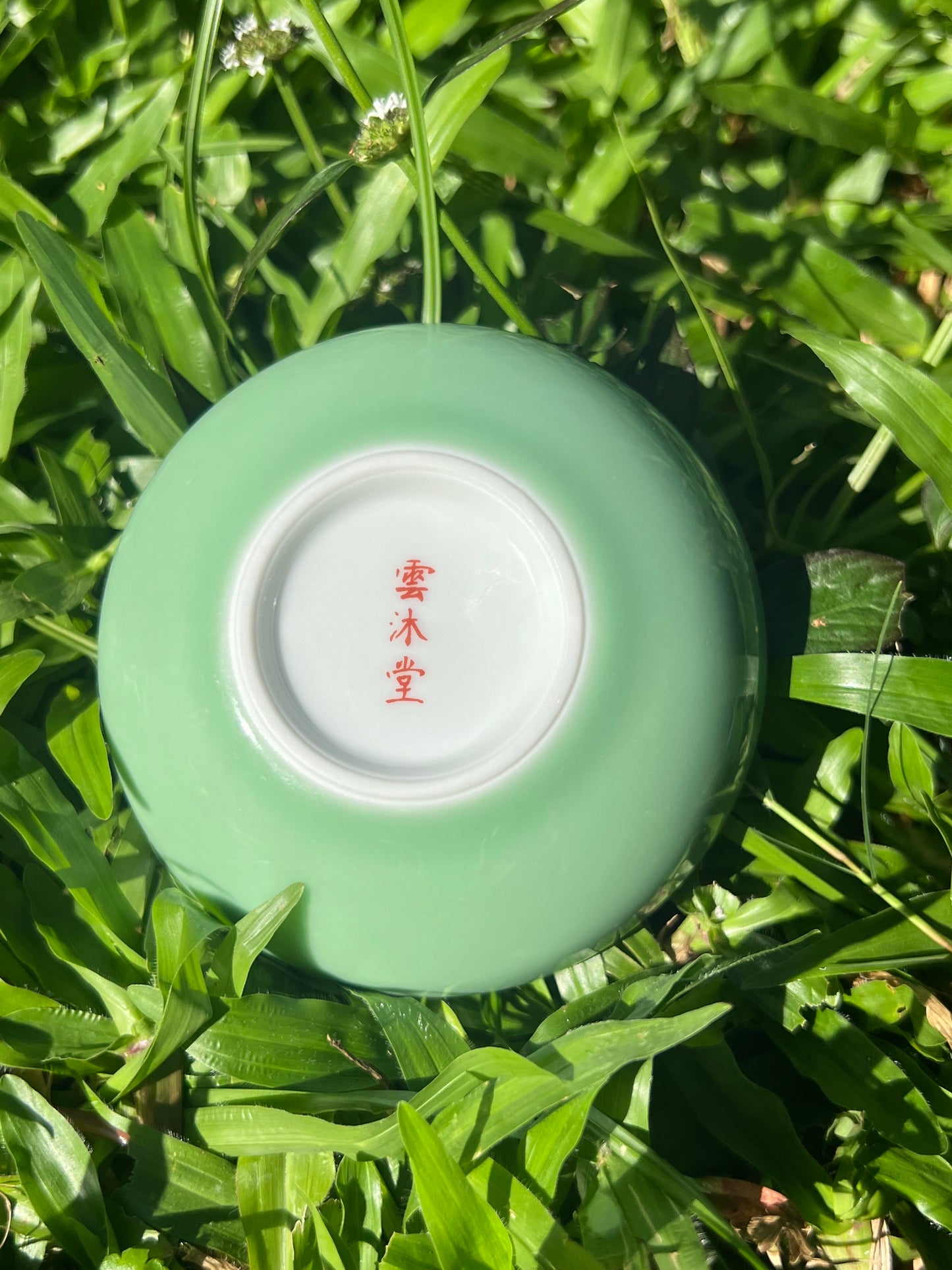 Handpainted Chinese Flowers Butterfly Enamel Teacup Jingdezhen Master Ceramic Artwork Green Base