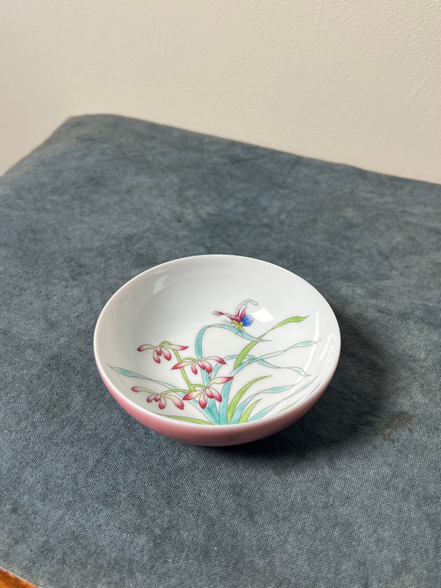 Hand painted Chinese Enamel Orchid Flower Teacup Jingdezhen Master Ceramic Artwork
