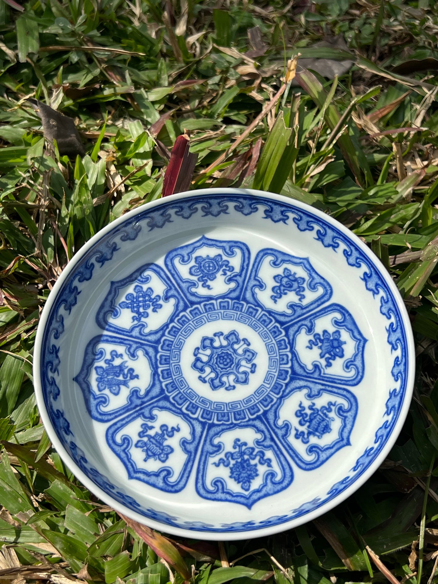 Handcrafted Chinese Hand Painted Chinese Blue and White Porcelain Tea Tray Baoxiang Flower Pattern Tea Boat Jingdezhen Master Ceramic Artwork
