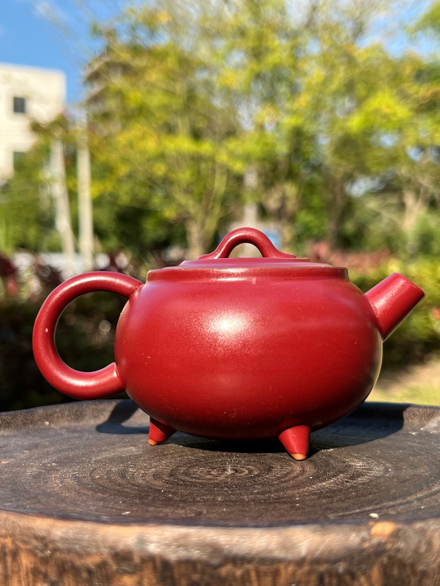 Handcrafted Chinese Red Teapot Original Three Feet Design Pottery Teaware