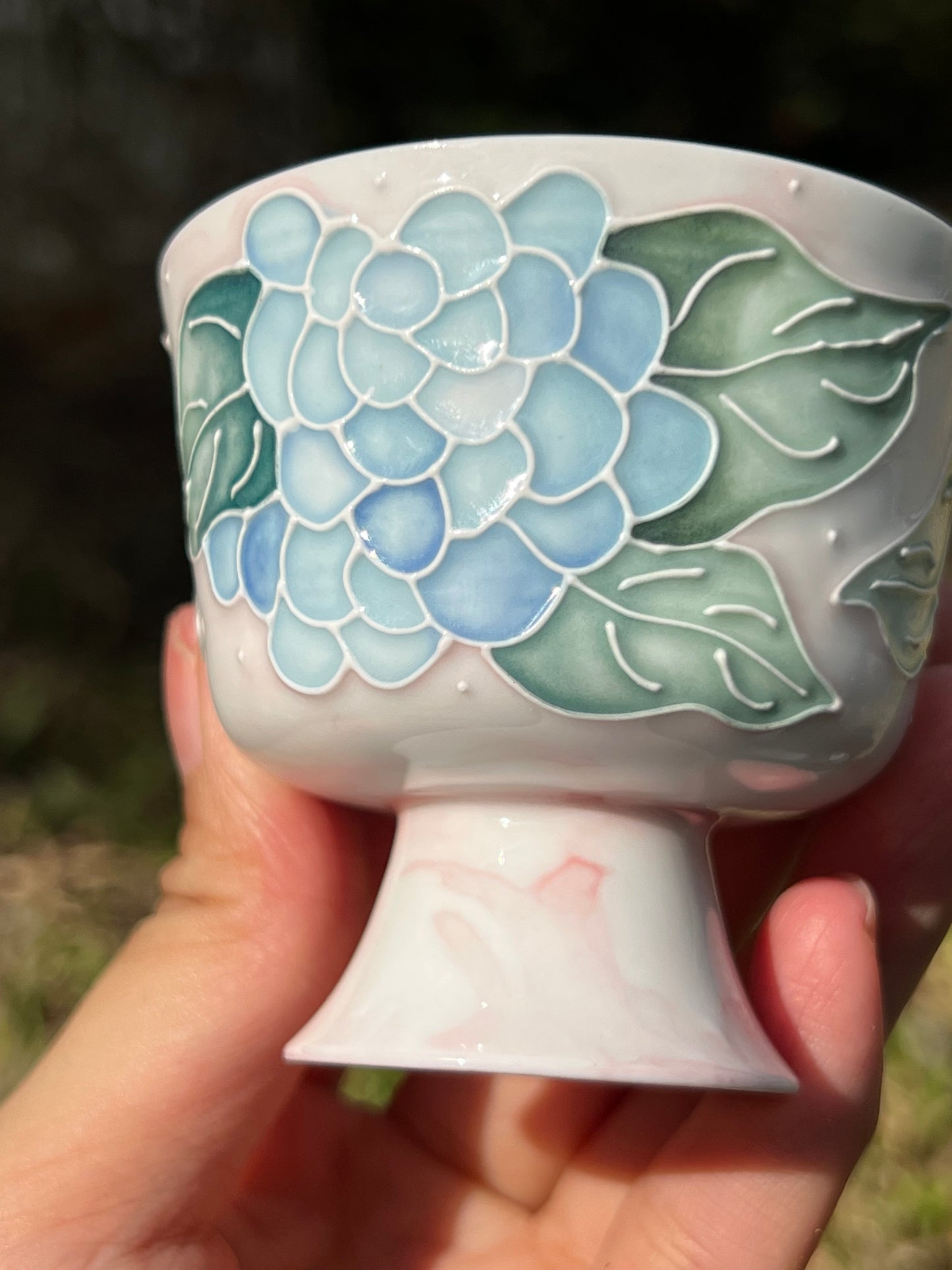 Chinese Original Handpainted Arita Ware Blue Hydrangea Flower Pattern Teacup Master Ceramic Japanese Ceramic Artwork
