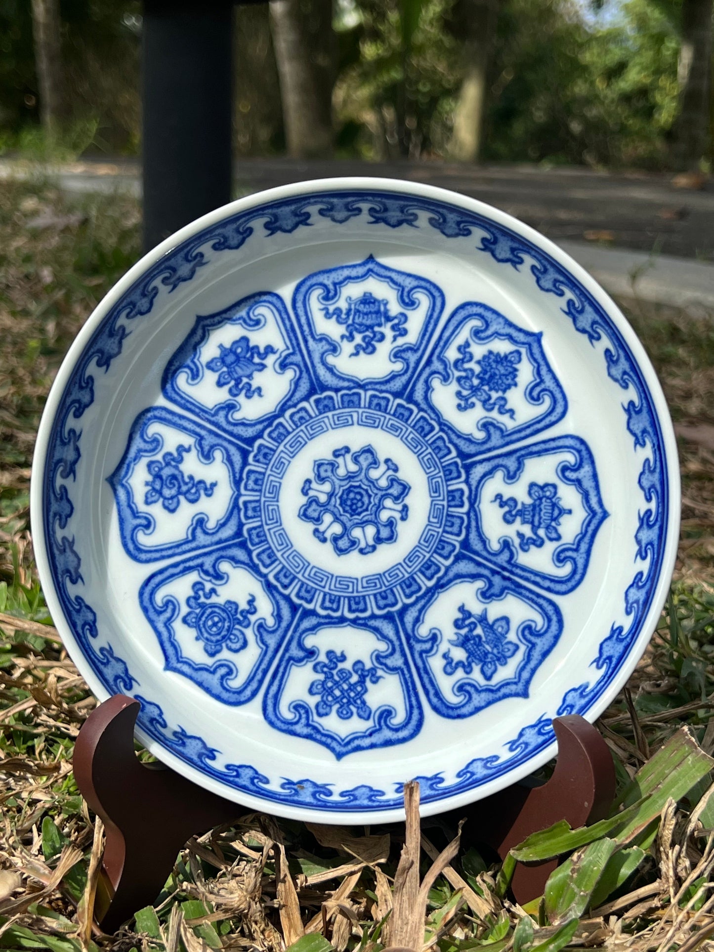 Handcrafted Chinese Hand Painted Chinese Blue and White Porcelain Tea Tray Baoxiang Flower Pattern Tea Boat Jingdezhen Master Ceramic Artwork