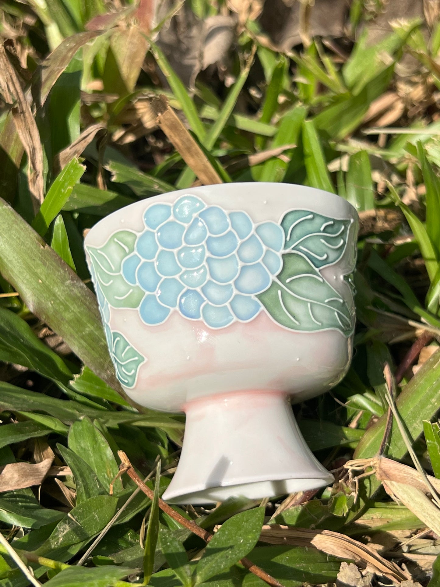 Chinese Original Handpainted Arita Ware Blue Hydrangea Flower Pattern Teacup Master Ceramic Japanese Ceramic Artwork