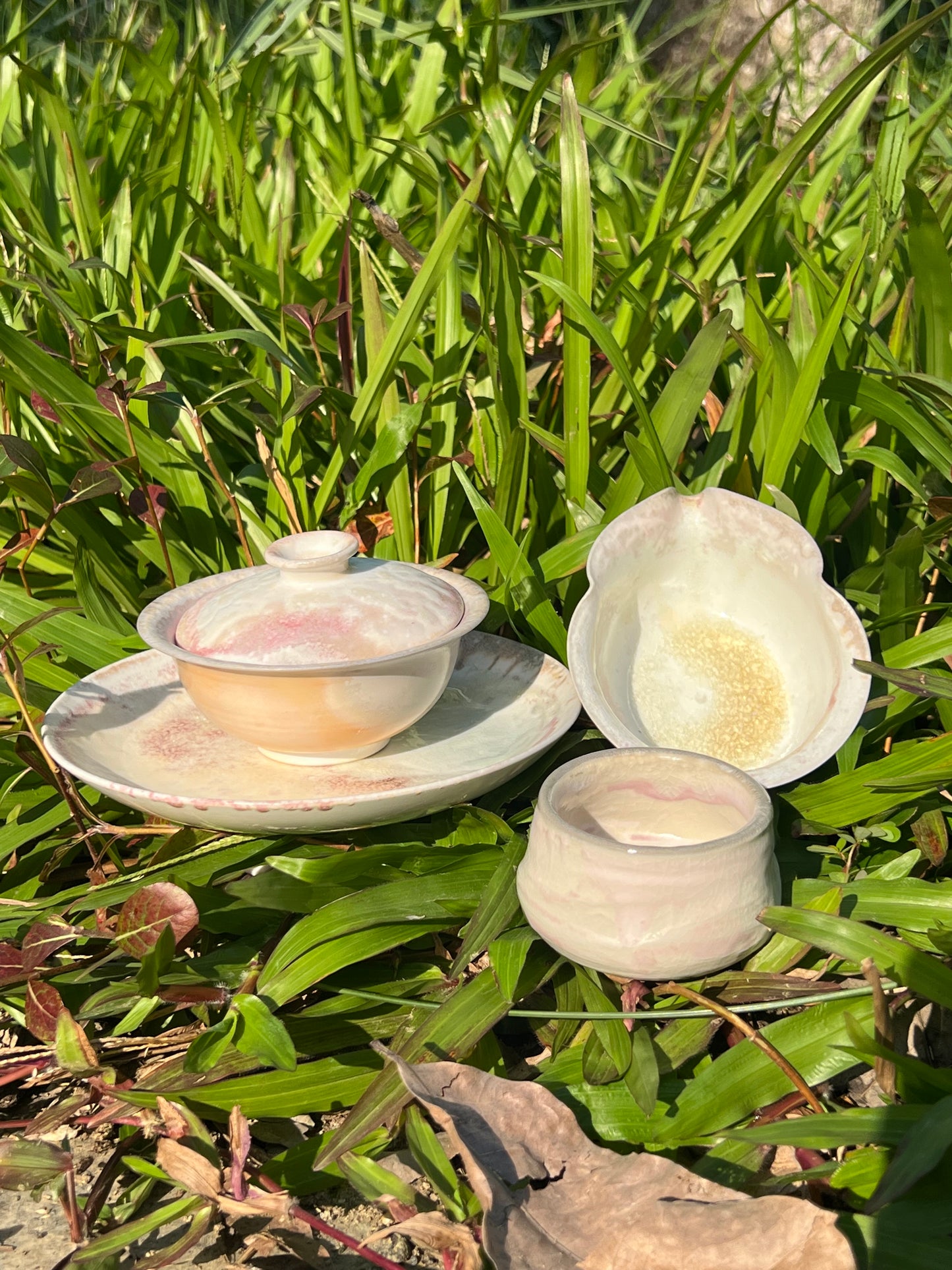 Soda Fired Pottery Gaiwan Chinese Jingdezhen Original Woodfired Pink Gaiwan Tea Maker Kungfu Teapot Tea Ceremony