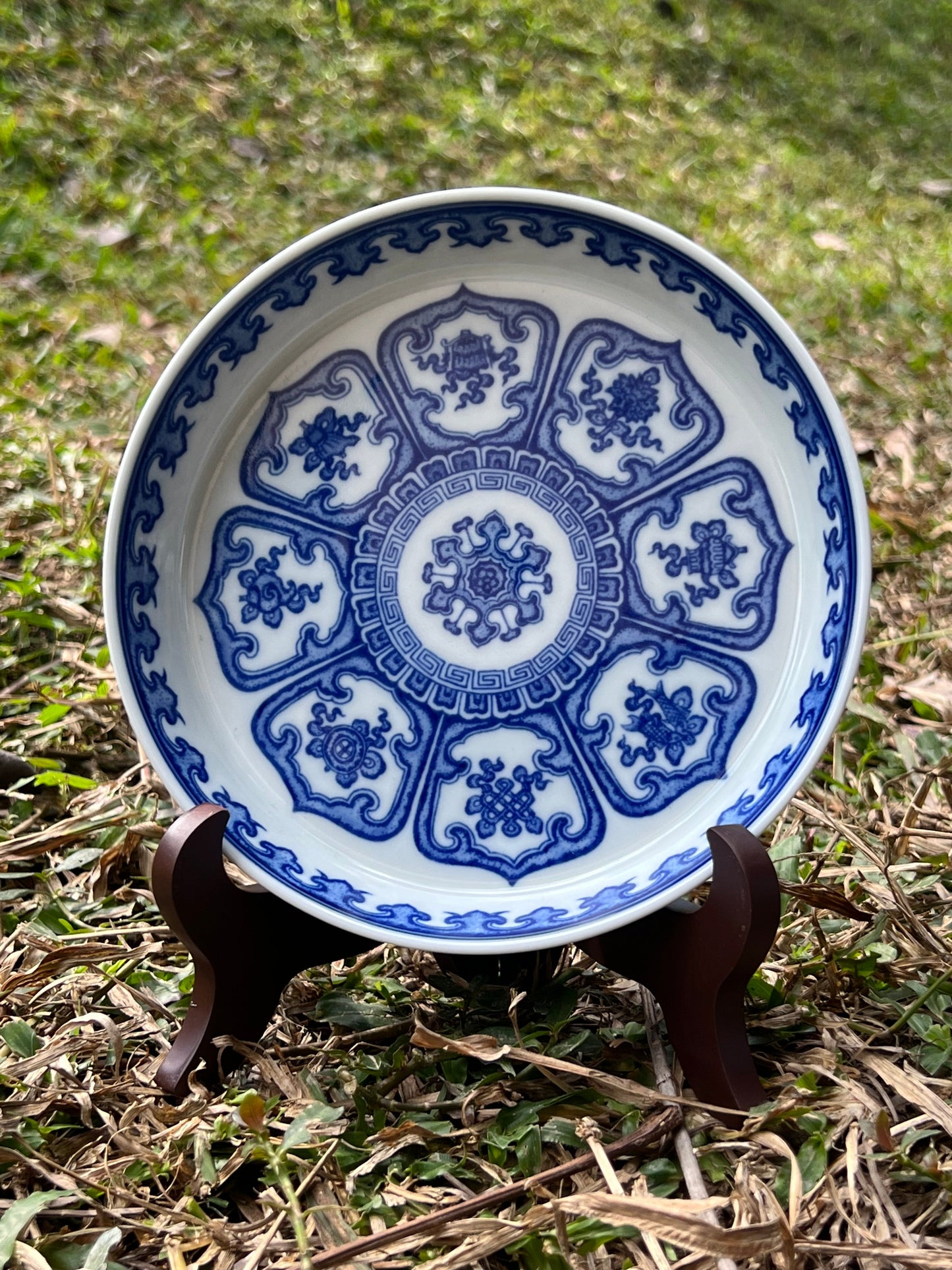 Handcrafted Chinese Hand Painted Chinese Blue and White Porcelain Tea Tray Baoxiang Flower Pattern Tea Boat Jingdezhen Master Ceramic Artwork