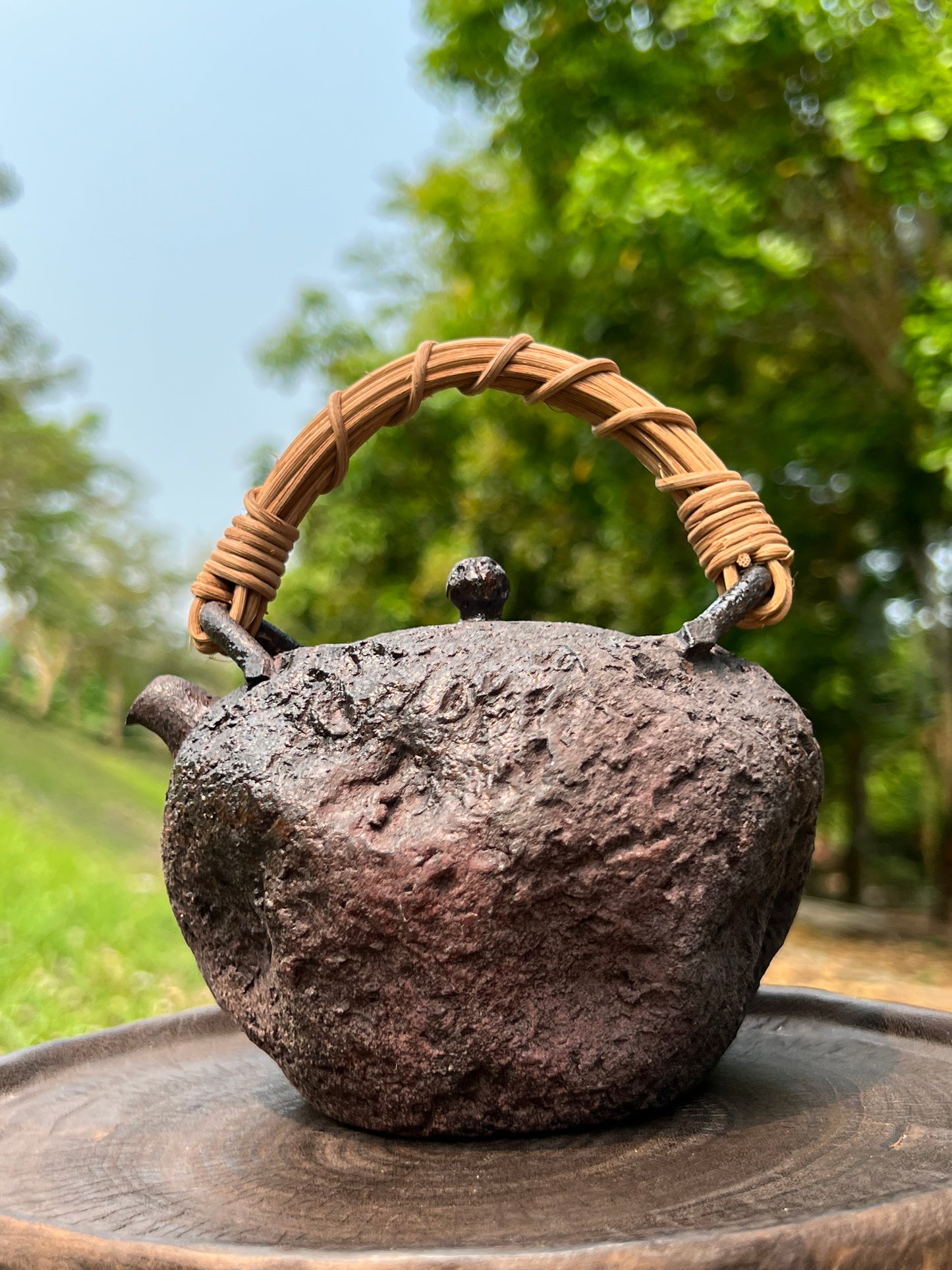 This is a pottery lifting handle kettle