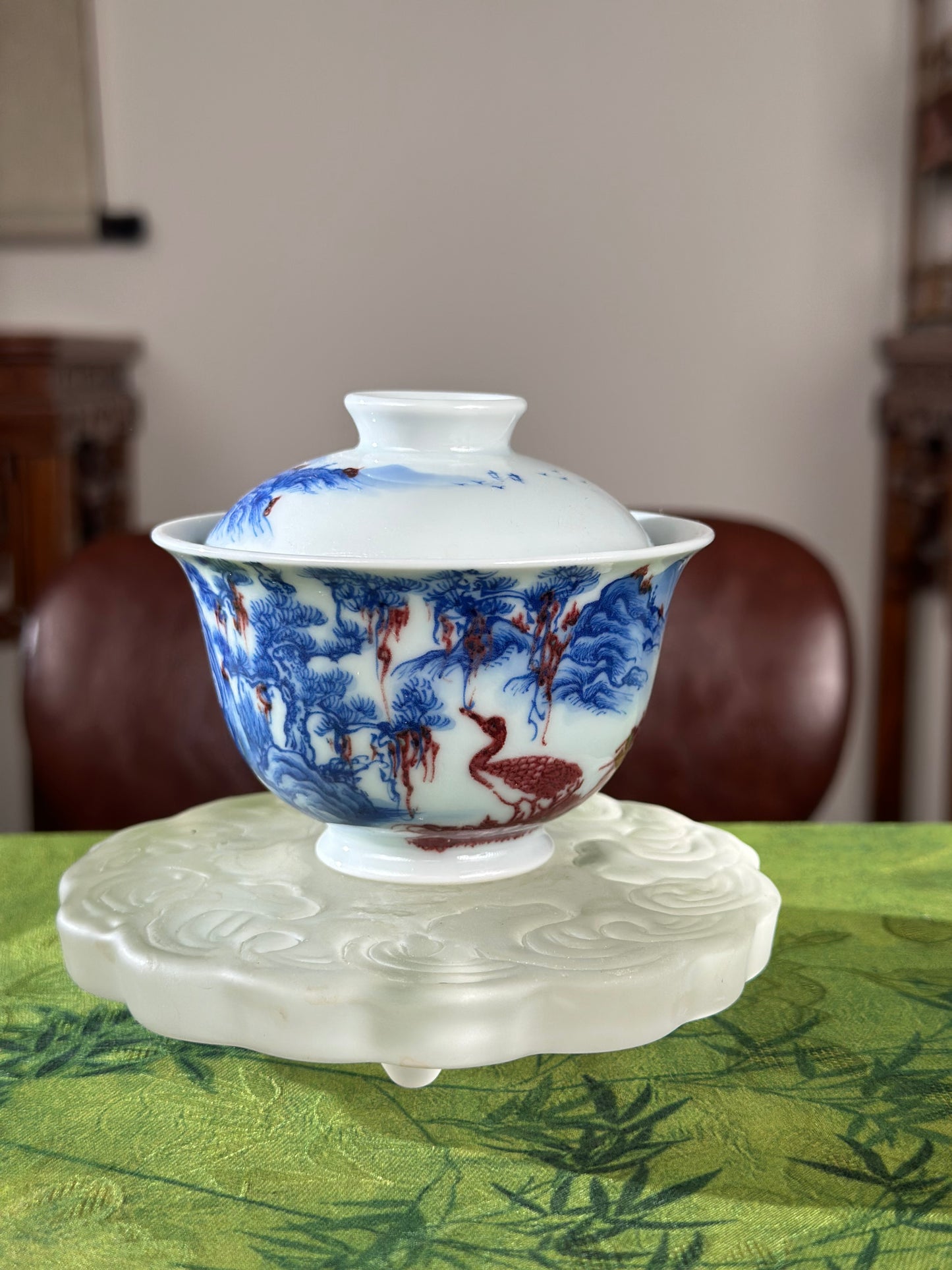 Hand Painted Chinese Landscape Blue and White Porcelain Underglaze Red Porecelain Teacup Jingdezhen Master Ceramic Artwork