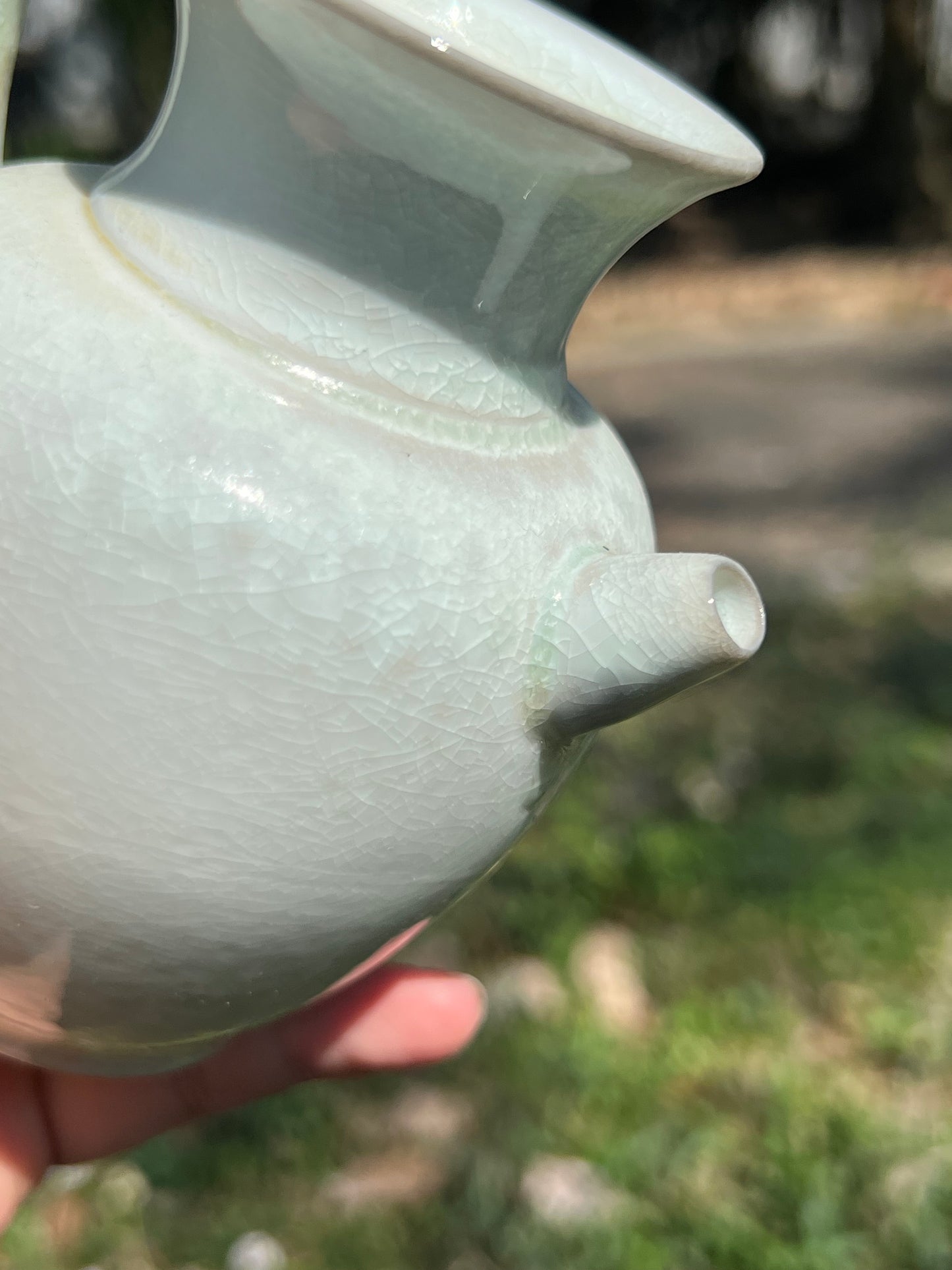 Handmade Green Teapot Artwork Chinese Antique Style Simple Teapot Household Ceramic Holde Pot