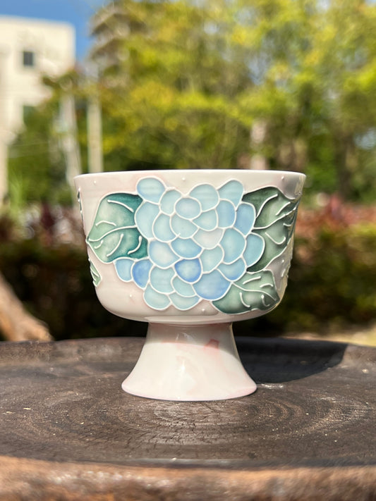 Chinese Original Handpainted Arita Ware Blue Hydrangea Flower Pattern Teacup Master Ceramic Japanese Ceramic Artwork
