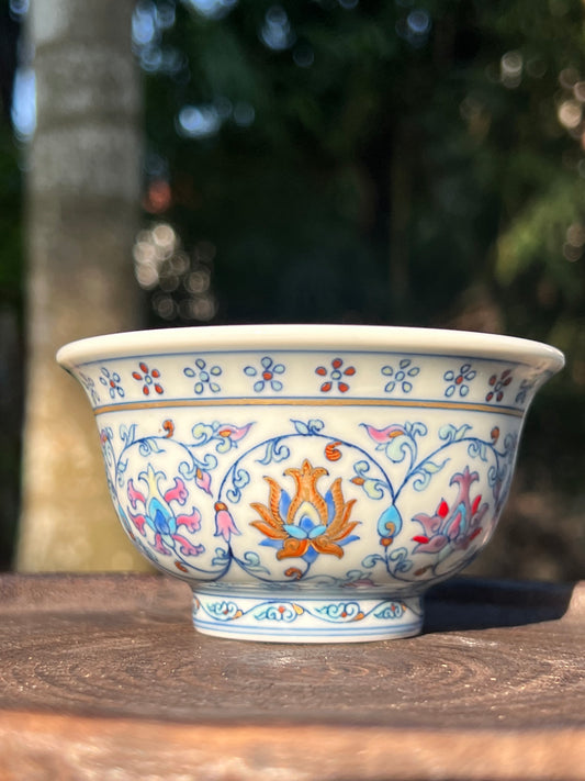 Hand Painted Chinese Doucai Porcelain Teacup Chinese Lotus Of Twined Stems Pattern Teacup Jingdezhen Master Ceramic Artwork