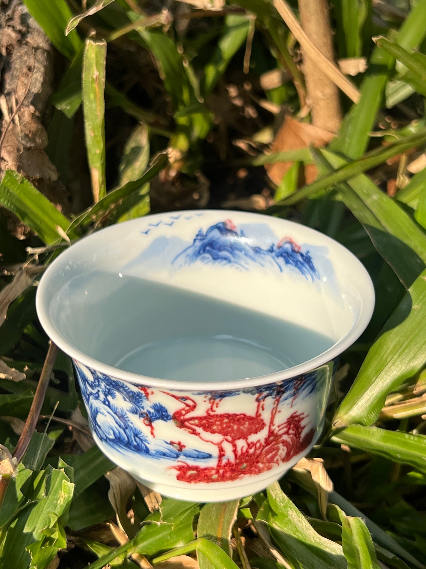 Hand Painted Chinese Landscape Blue and White Porcelain Underglaze Red Porecelain Teacup Jingdezhen Master Ceramic Artwork