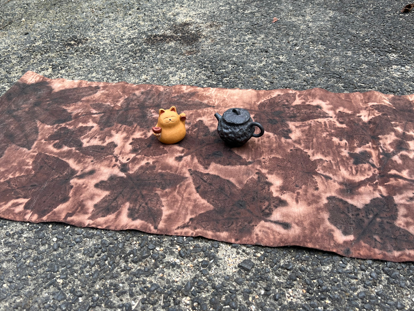 Tea Table Cloth Hand Dyed Plant Dyed Cotton Tea Mat Natura Dye Chabu Chaxi Reddish Brown Color