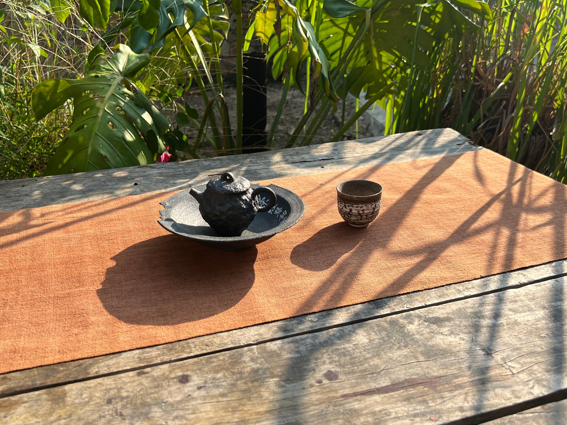 this is Chinese persimmon dyed tea table cloth tea mat
