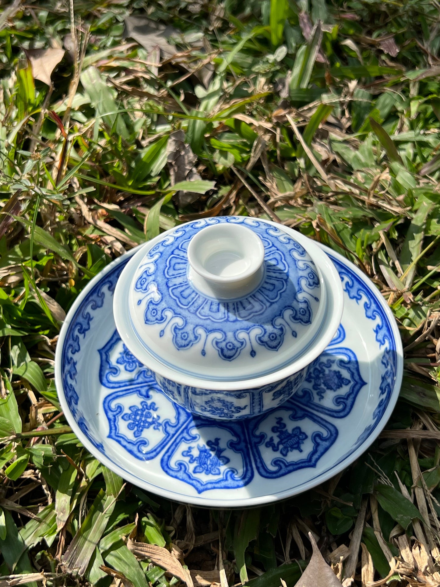 Handcrafted Chinese Hand Painted Chinese Blue and White Porcelain Tea Tray Baoxiang Flower Pattern Tea Boat Jingdezhen Master Ceramic Artwork