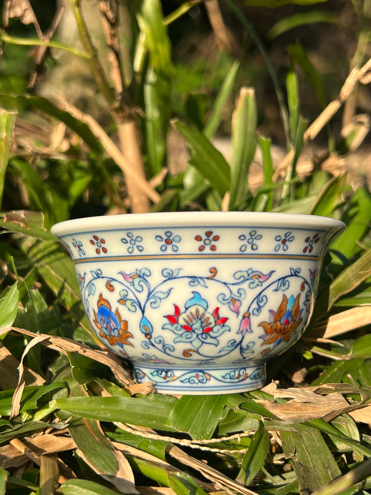 Hand Painted Chinese Doucai Porcelain Teacup Chinese Lotus Of Twined Stems Pattern Teacup Jingdezhen Master Ceramic Artwork