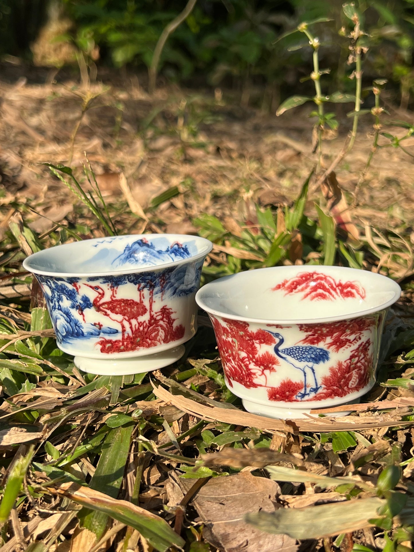 Hand Painted Chinese Landscape Blue and White Porcelain Underglaze Red Porecelain Teacup Jingdezhen Master Ceramic Artwork