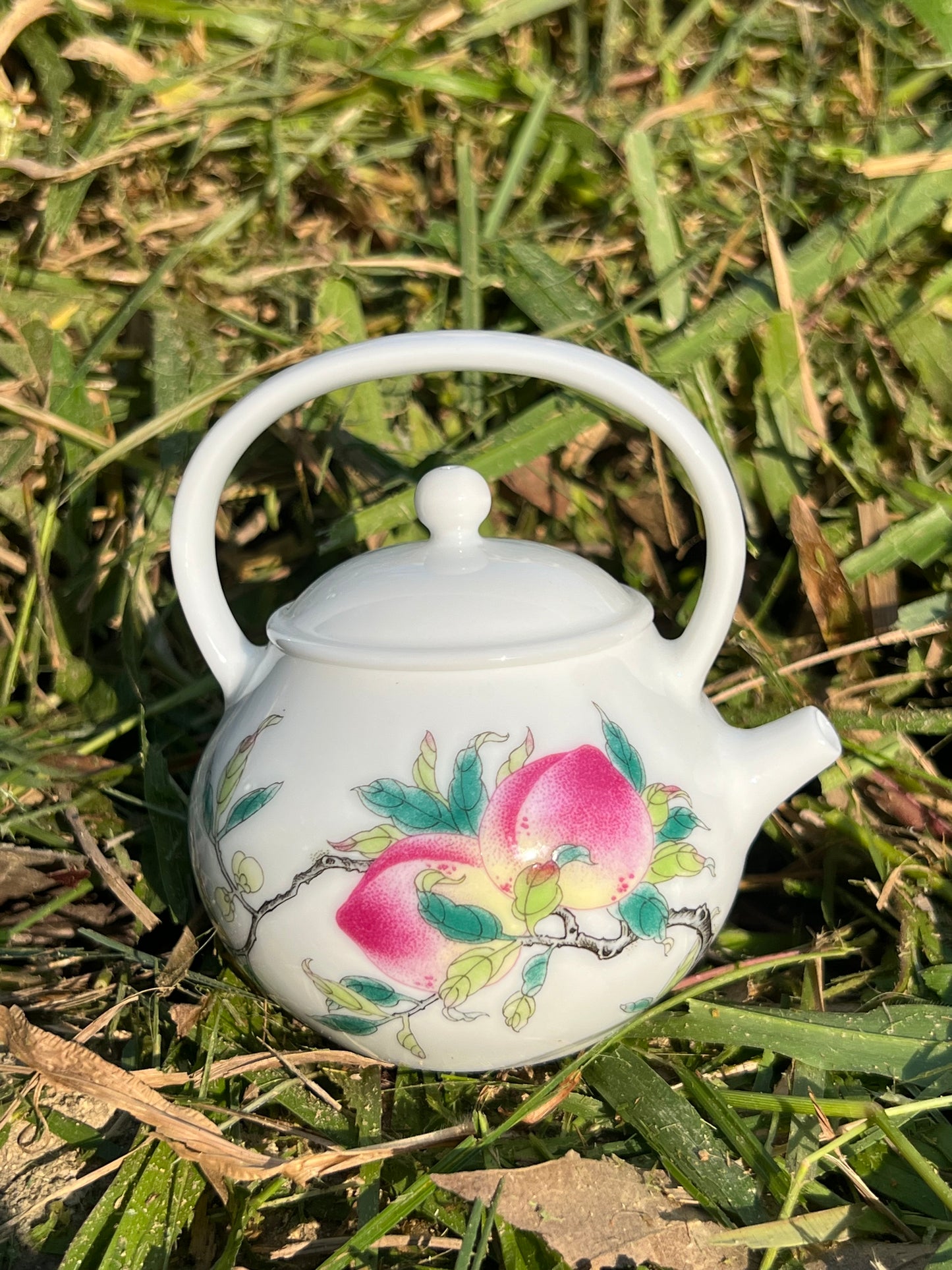 Hand Painted Chinese Peach Lifting Handle Teapot Famille Rose Pink Teaware Jingdezhen Master Ceramic Artwork