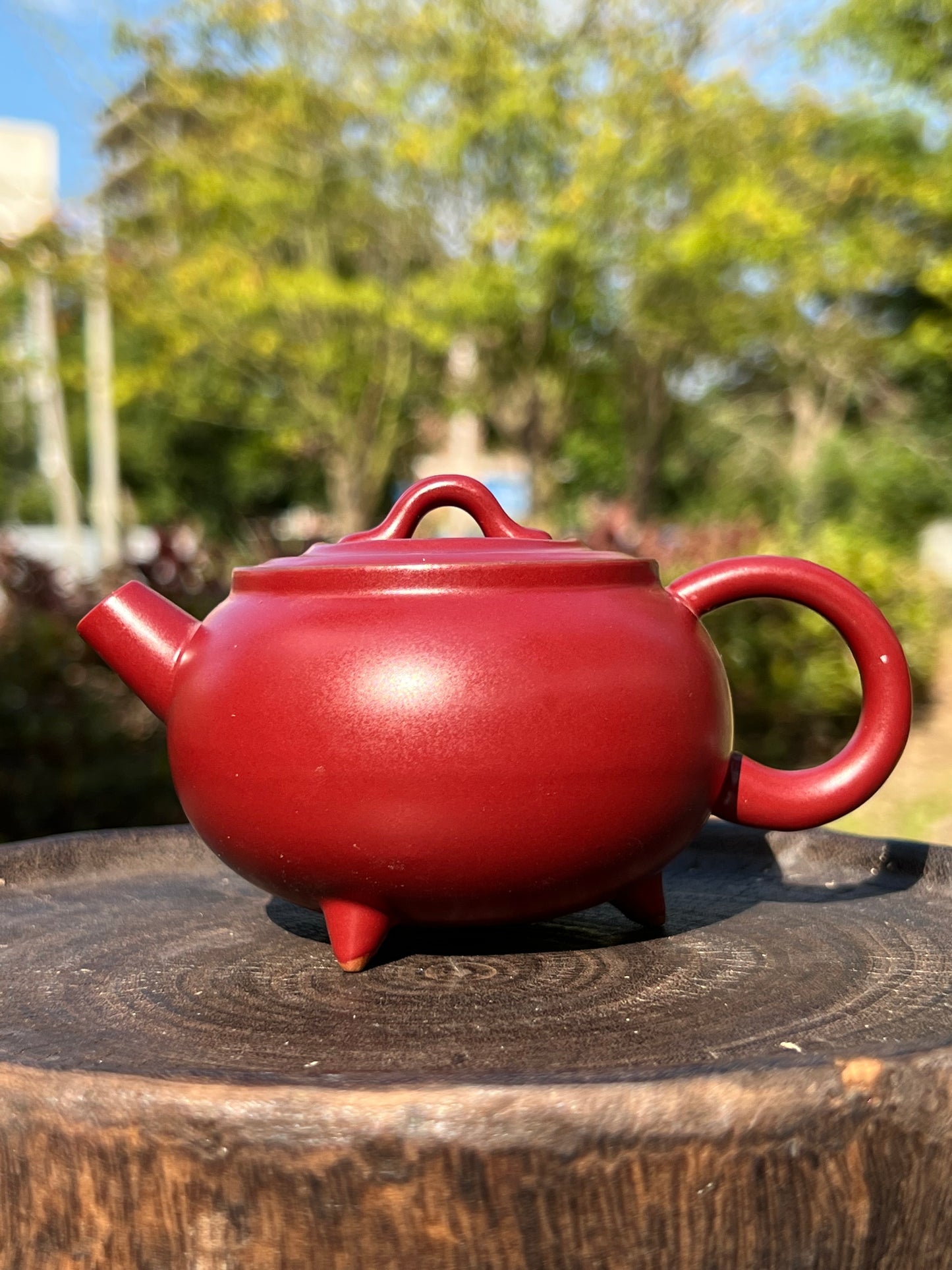 Handcrafted Chinese Red Teapot Original Three Feet Design Pottery Teaware