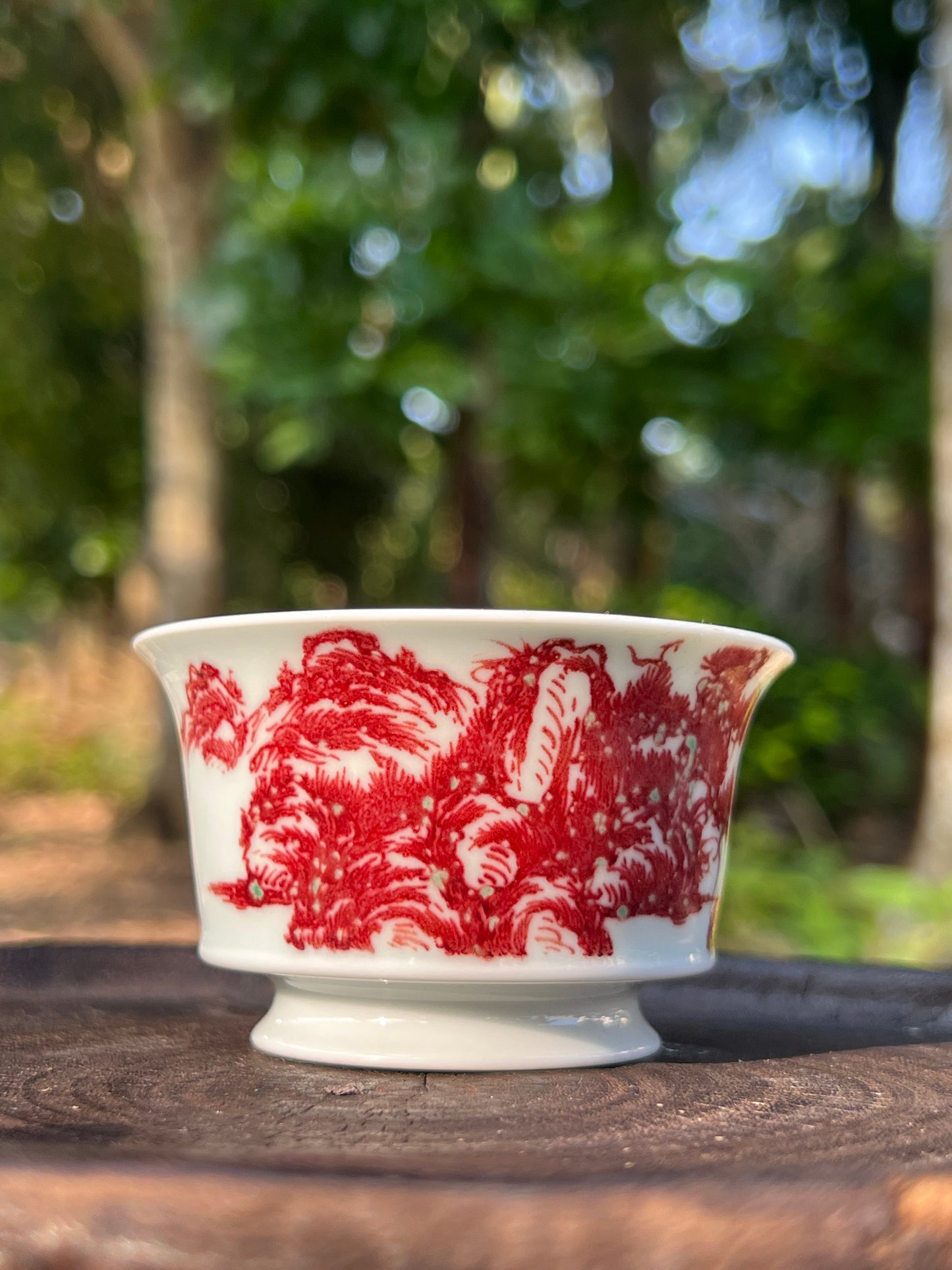 Hand Painted Chinese Landscape Blue and White Porcelain Underglaze Red Porecelain Teacup Jingdezhen Master Ceramic Artwork