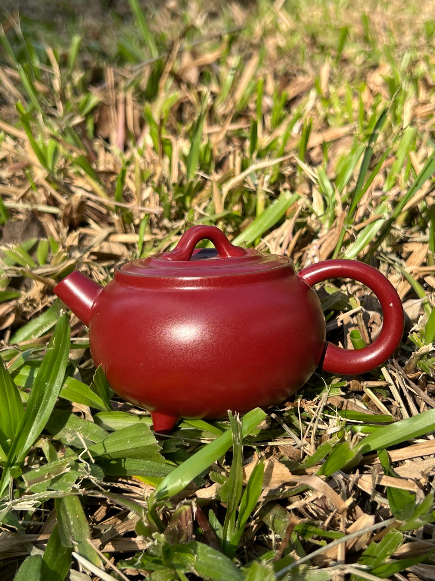 Handcrafted Chinese Red Teapot Original Three Feet Design Pottery Teaware