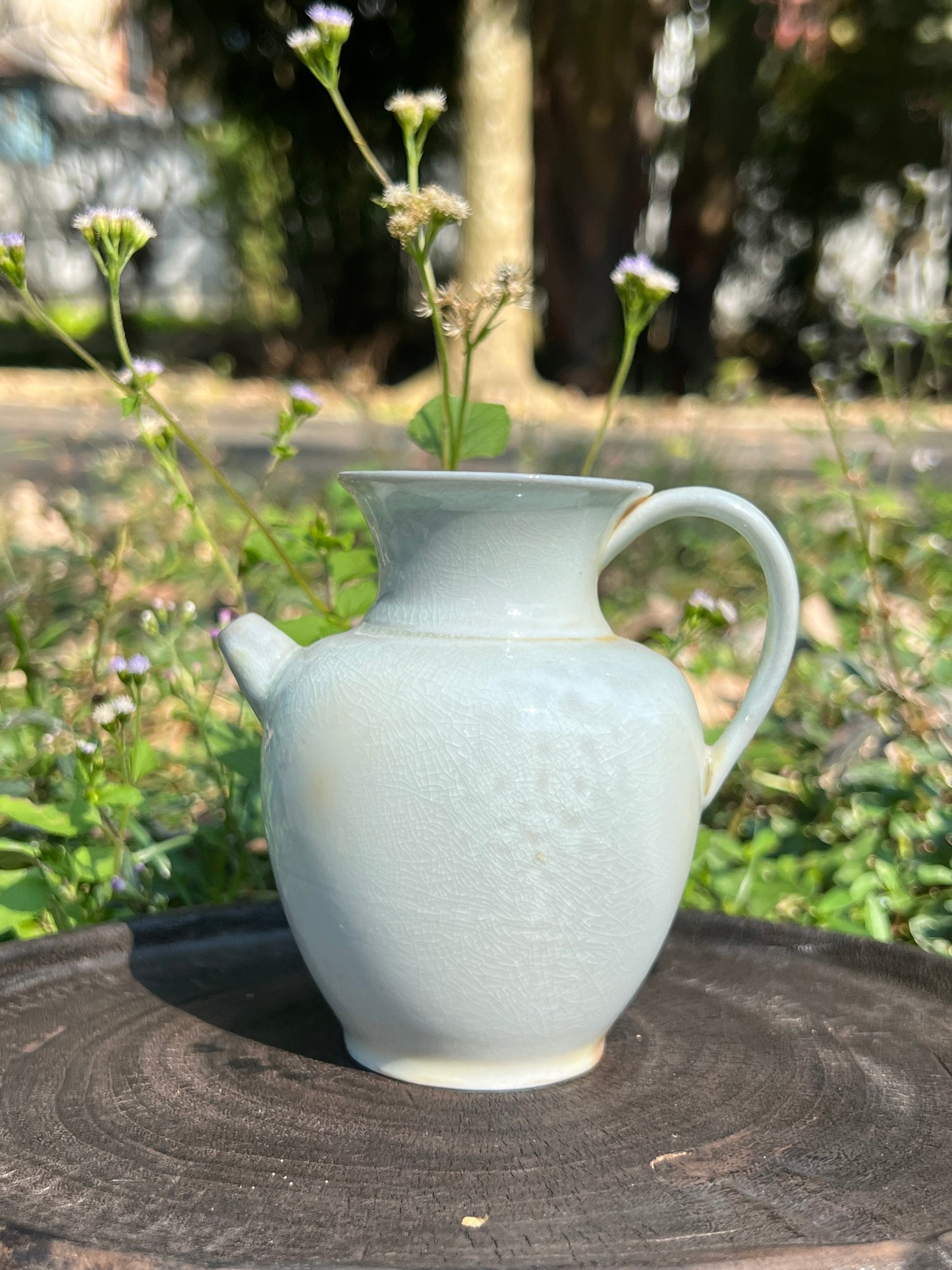 Handmade Green Teapot Artwork Chinese Antique Style Simple Teapot Household Ceramic Holde Pot