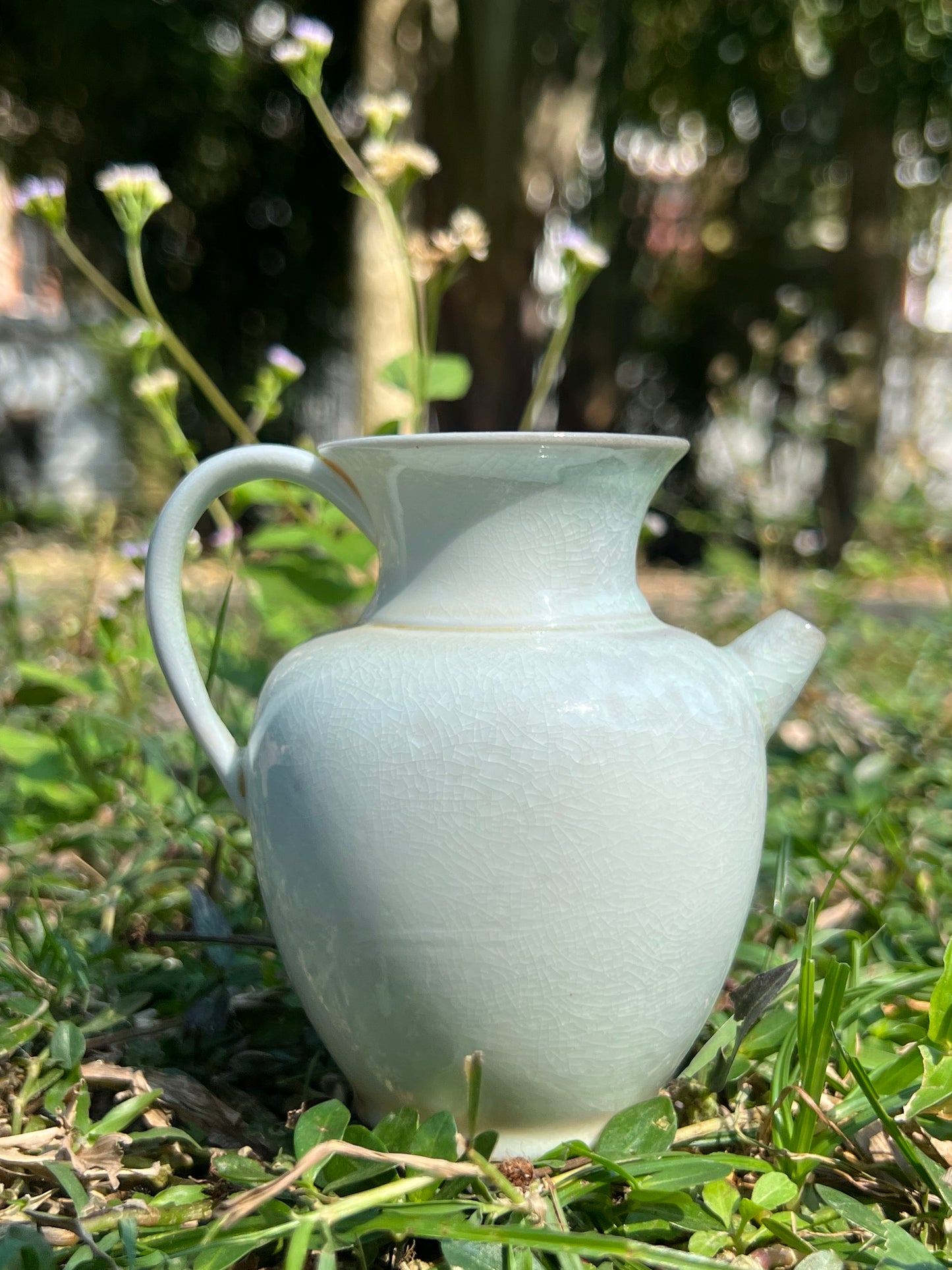 Handmade Green Teapot Artwork Chinese Antique Style Simple Teapot Household Ceramic Holde Pot