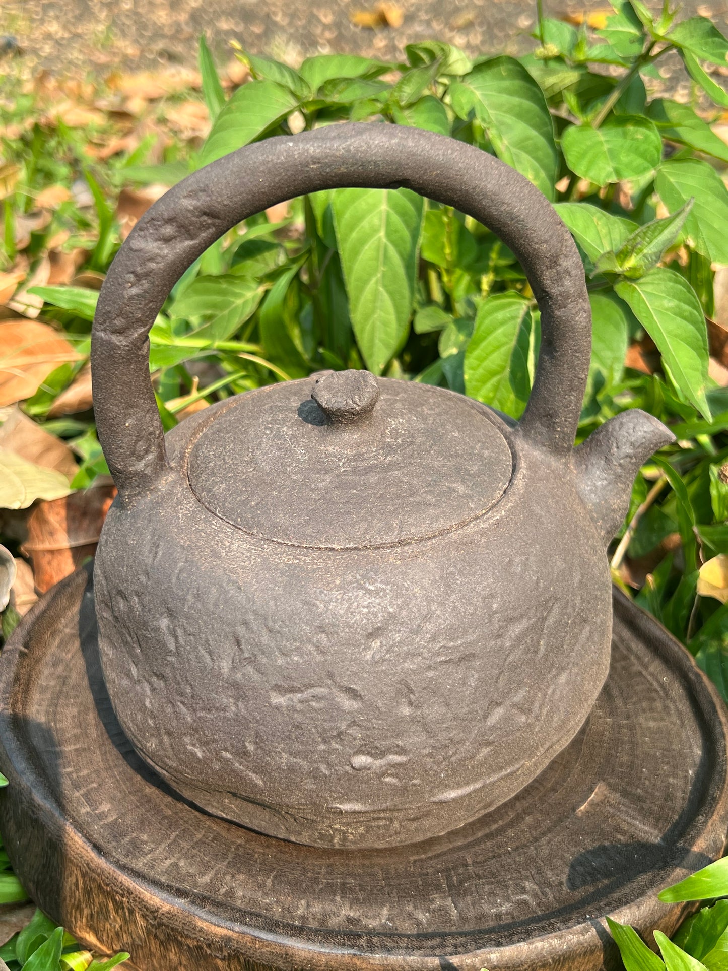 This is a pottery lifting handle kettle