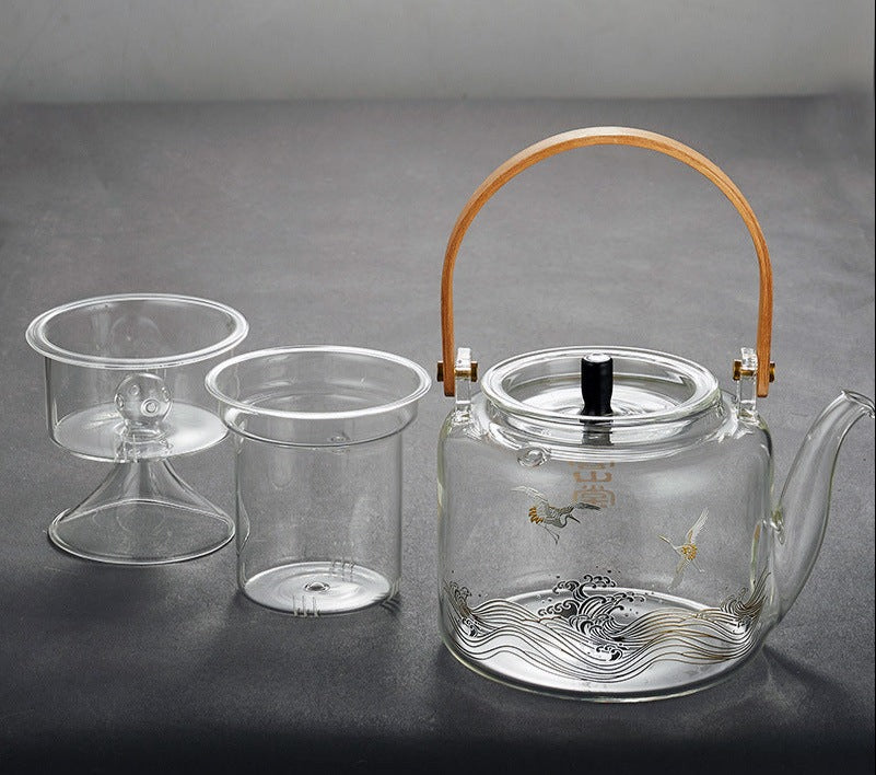 Handmade Original Handengraved Heart Sutra Brewing Teapot High Borosilicate Glass Kettle