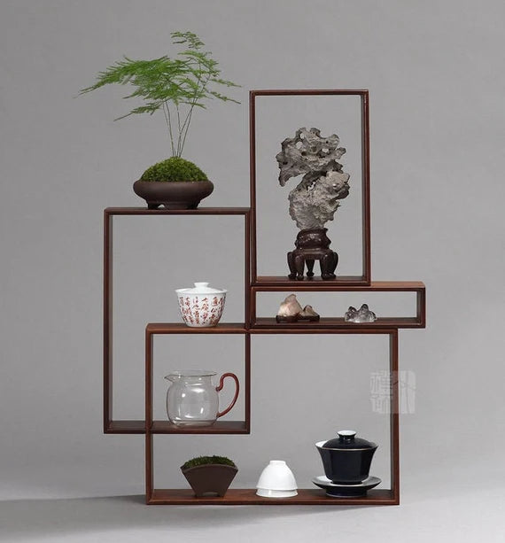This is a bamboo combination shelf bamboo rack.this is a bamboo tea ware storage shelf