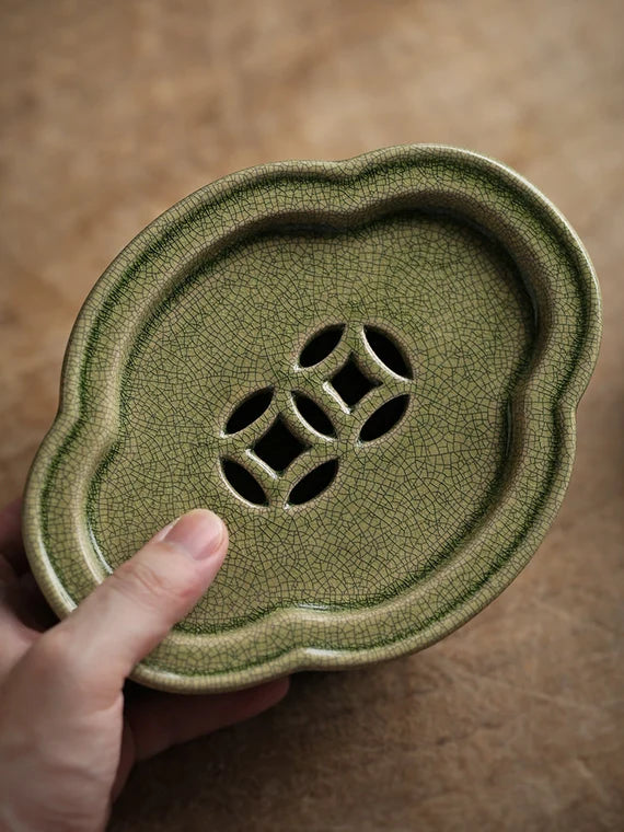 Zhangzhou Kiln Green-glazed Tea Boat Begonia Pot Carrying Open Teapot Holder Tea Tray Chinese Master Artwork Teapot Holder Tea Boat