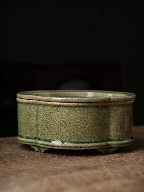 Zhangzhou Kiln Green-glazed Tea Boat Begonia Pot Carrying Open Teapot Holder Tea Tray Chinese Master Artwork Teapot Holder Tea Boat