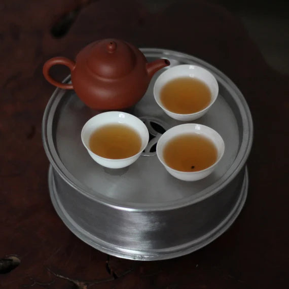 Tin Tea Tray Handmade Forging Chaozhou Antique Style Classic Chinese Master Artwork Teapot Holder Tea Boat