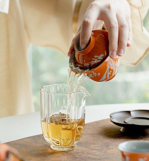 Chinese Orange Fine Pottery Handpainted Chinese Calligraphy Gaiwan Poem Pot Tea Maker Teapot Ceramic kung fu Tea Ceremony