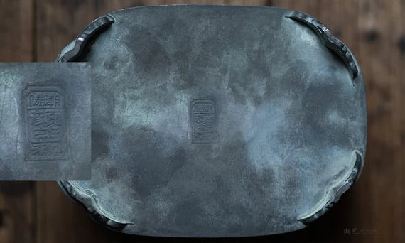 Tin Tea Tray Handmade Forging Engraved Chinese Caligraphy Chaozhou Antique Style Classic Tea Boat